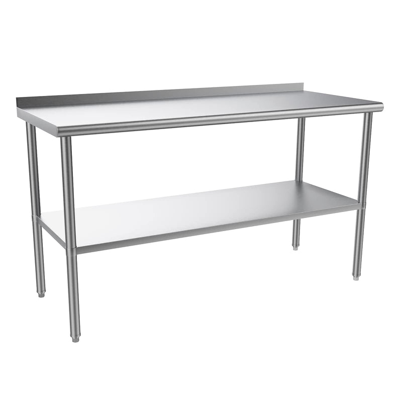 ROVSUN 60 x 24 Inch Stainless Steel Table with Undershelf & Backsplash