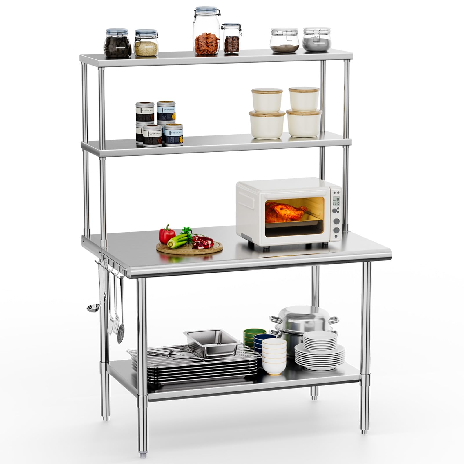 ROVSUN 48" X 30" Stainless Steel Table with Overshelves