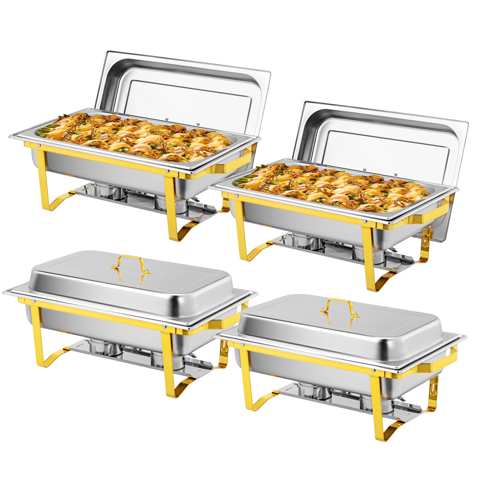 ROVSUN 9 QT Rectangle Gold Chafing Dish Buffet Set with Full Size Pans