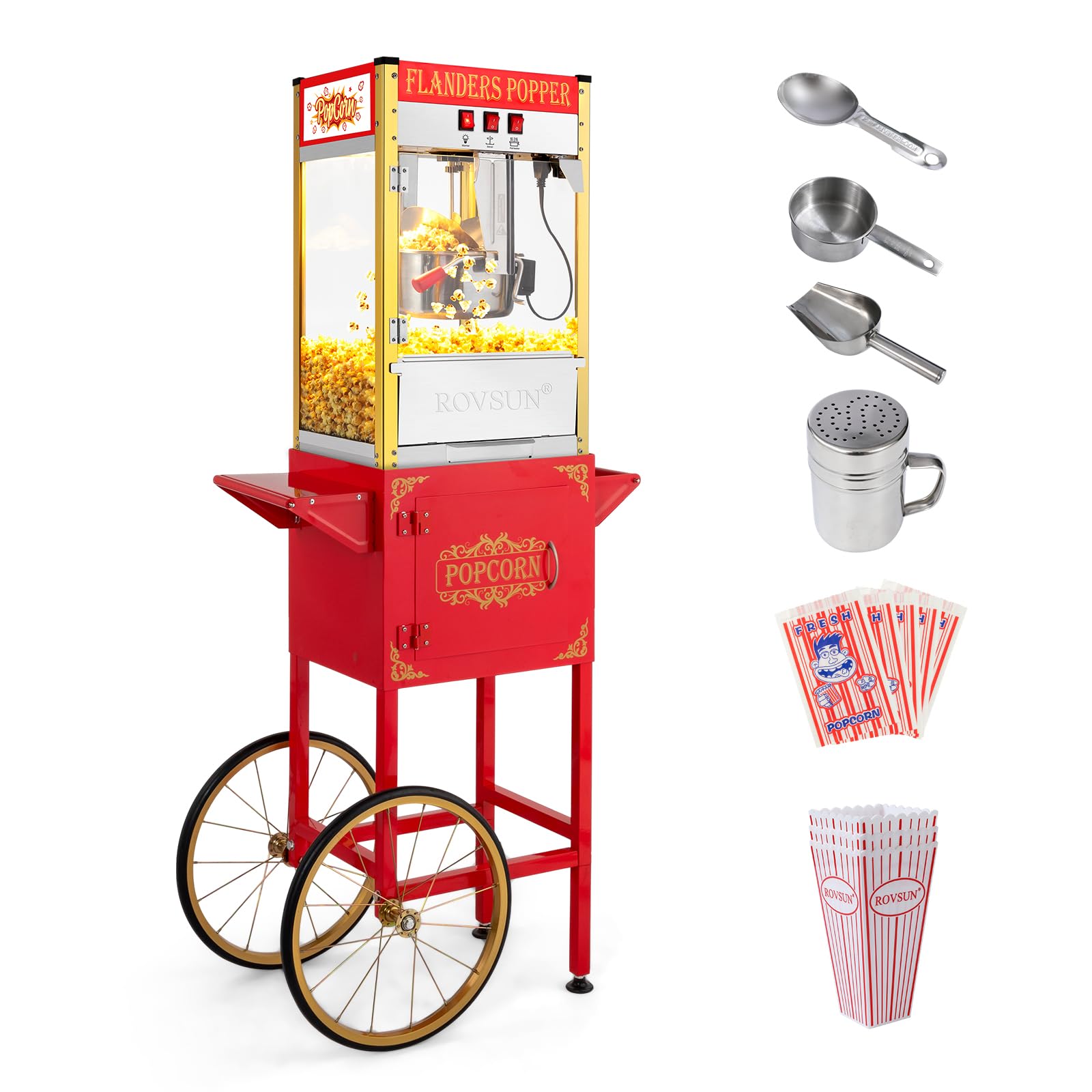 ROVSUN 10 oz Red Popcorn Machine with Cart