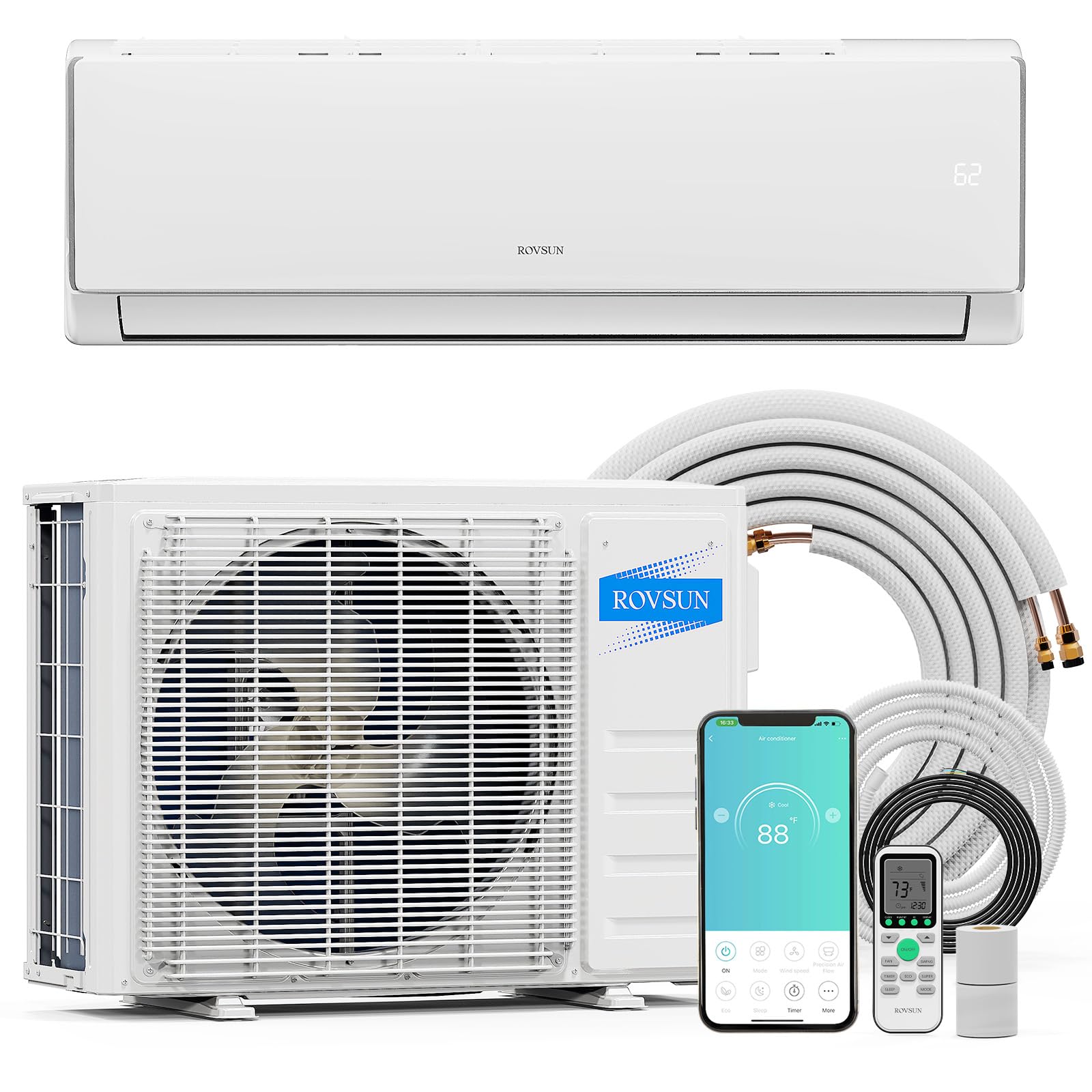 ROVSUN 17,000 BTU 17 SEER2 230V Mini Split Air Conditioner with Heat Pump Ductless Inverter & Install Kit