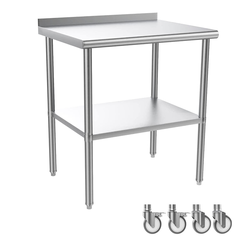 ROVSUN 30 x 24 Inch Stainless Steel Table with Backsplash & Undershelf Caster