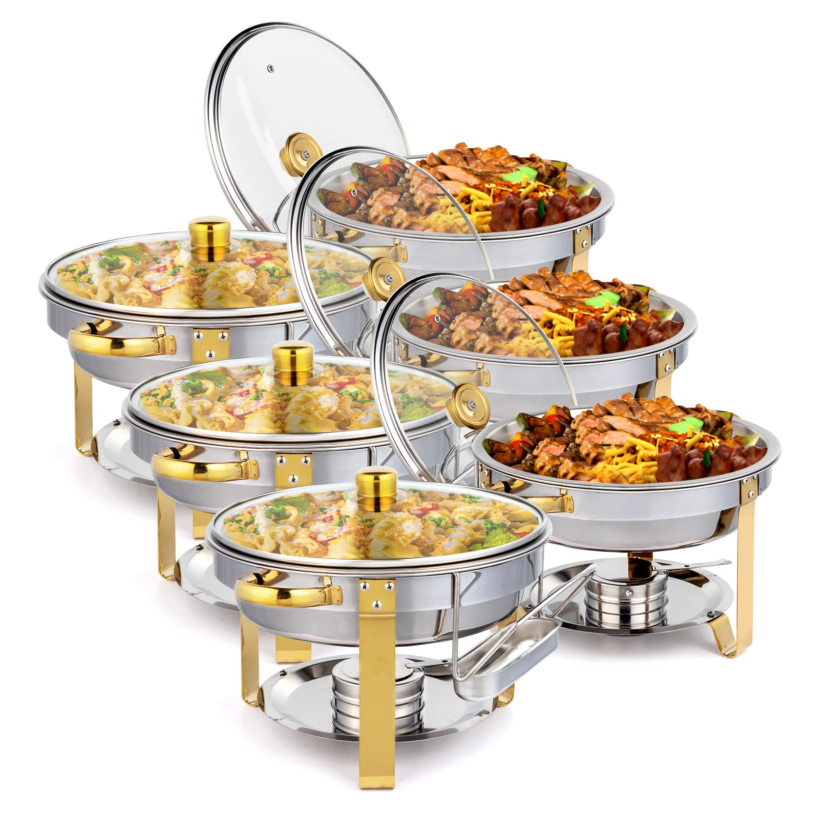 ROVSUN 5 QT Round Gold Chafing Dish Buffet Set with Glass Lid & Lid Holder