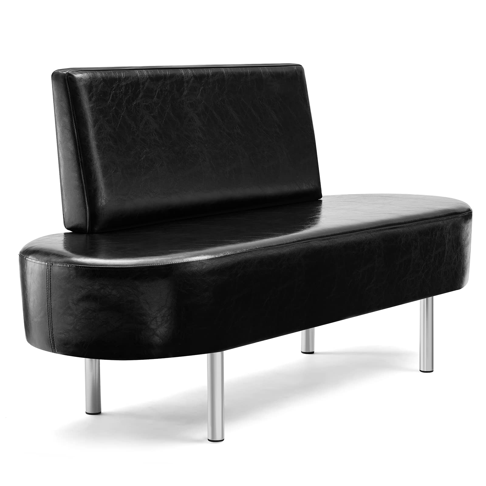 59.1" Waiting Chair Bench Seating Faux Leather with Backrest Black