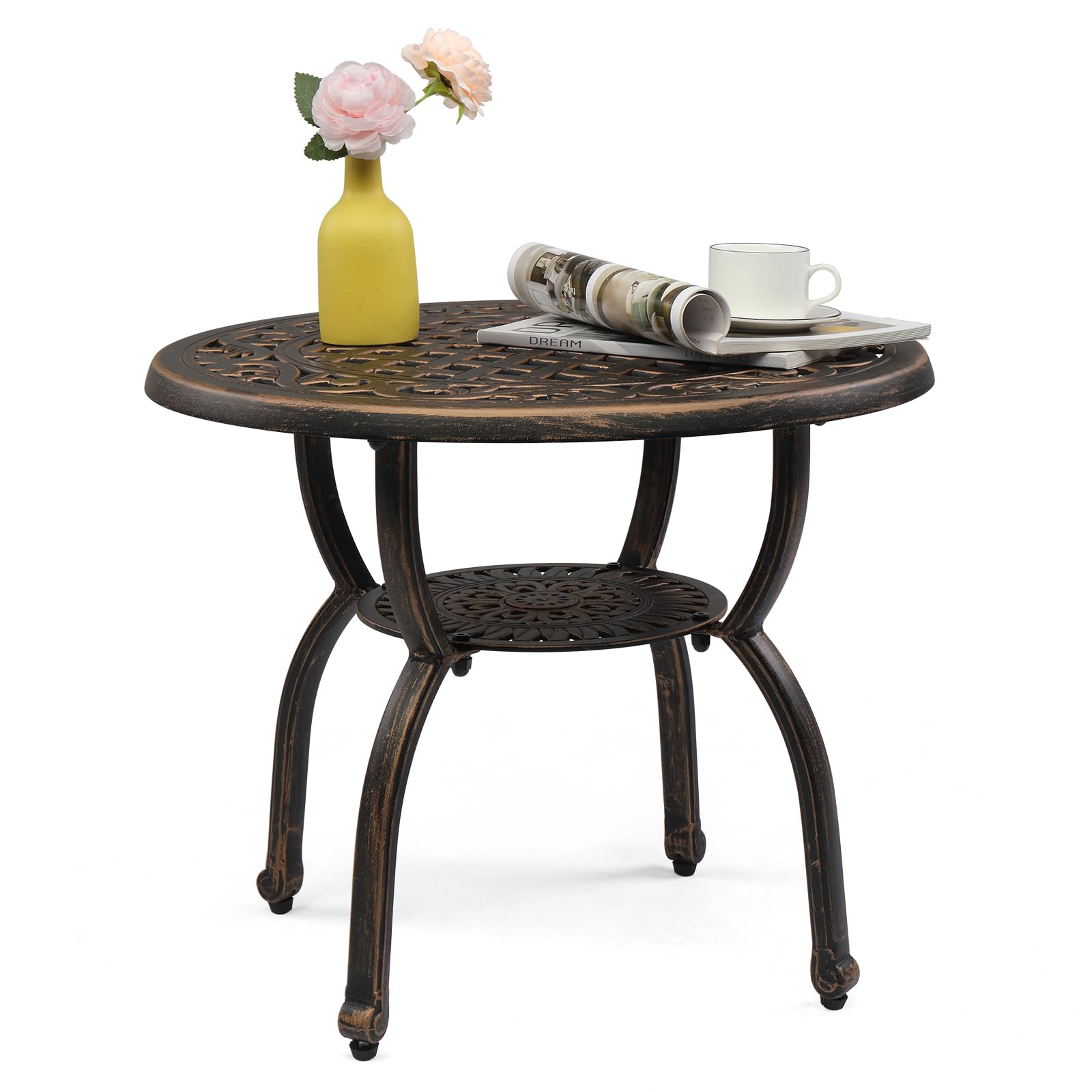 22" Round Cast Aluminum Outdoor Side Table Bronze