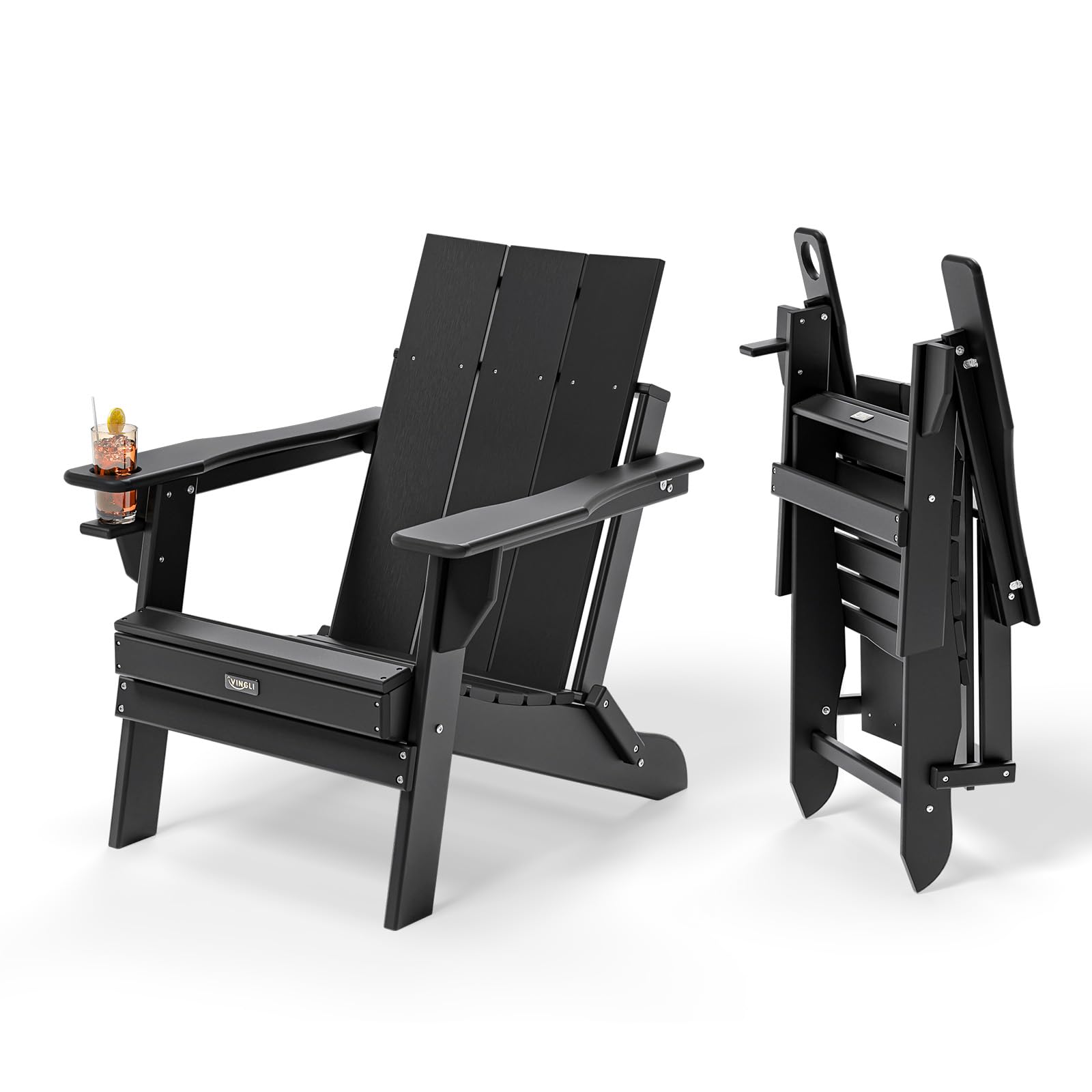 VINGLI Oversized Plastic Folding HDPE Adirondack Chairs with Cup