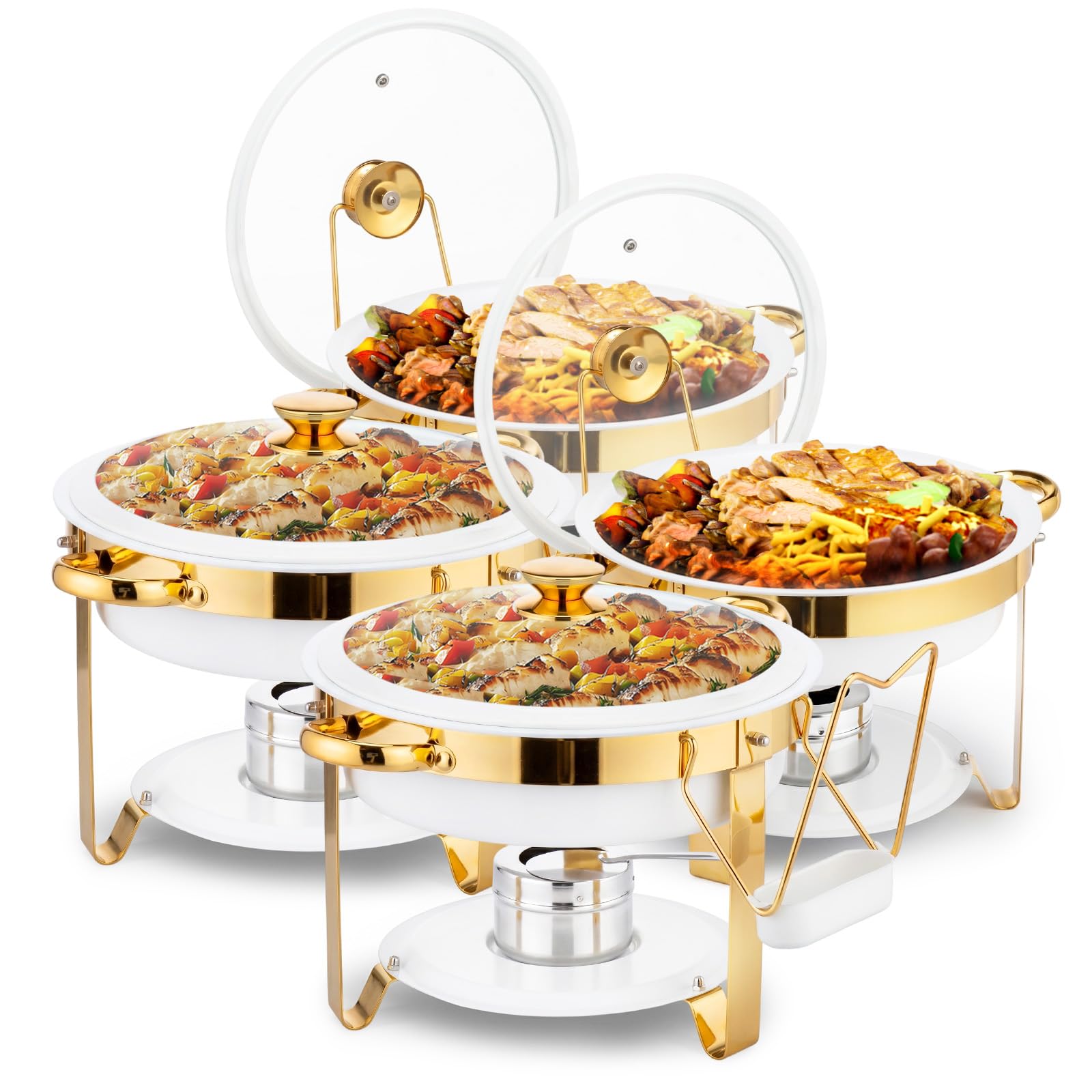 ROVSUN 5 QT Round White-Gold Chafing Dish Buffet Set with Lid Holder