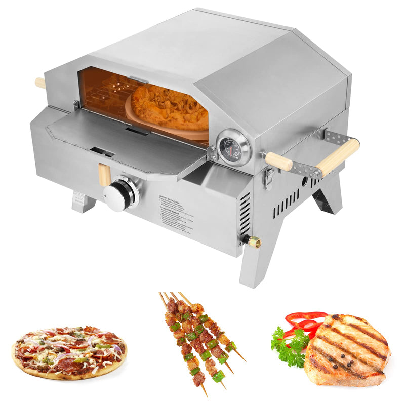 ROVSUN 12000 BTU 2 In 1 Portable Propane Grill & Pizza Oven in Stainless Steel