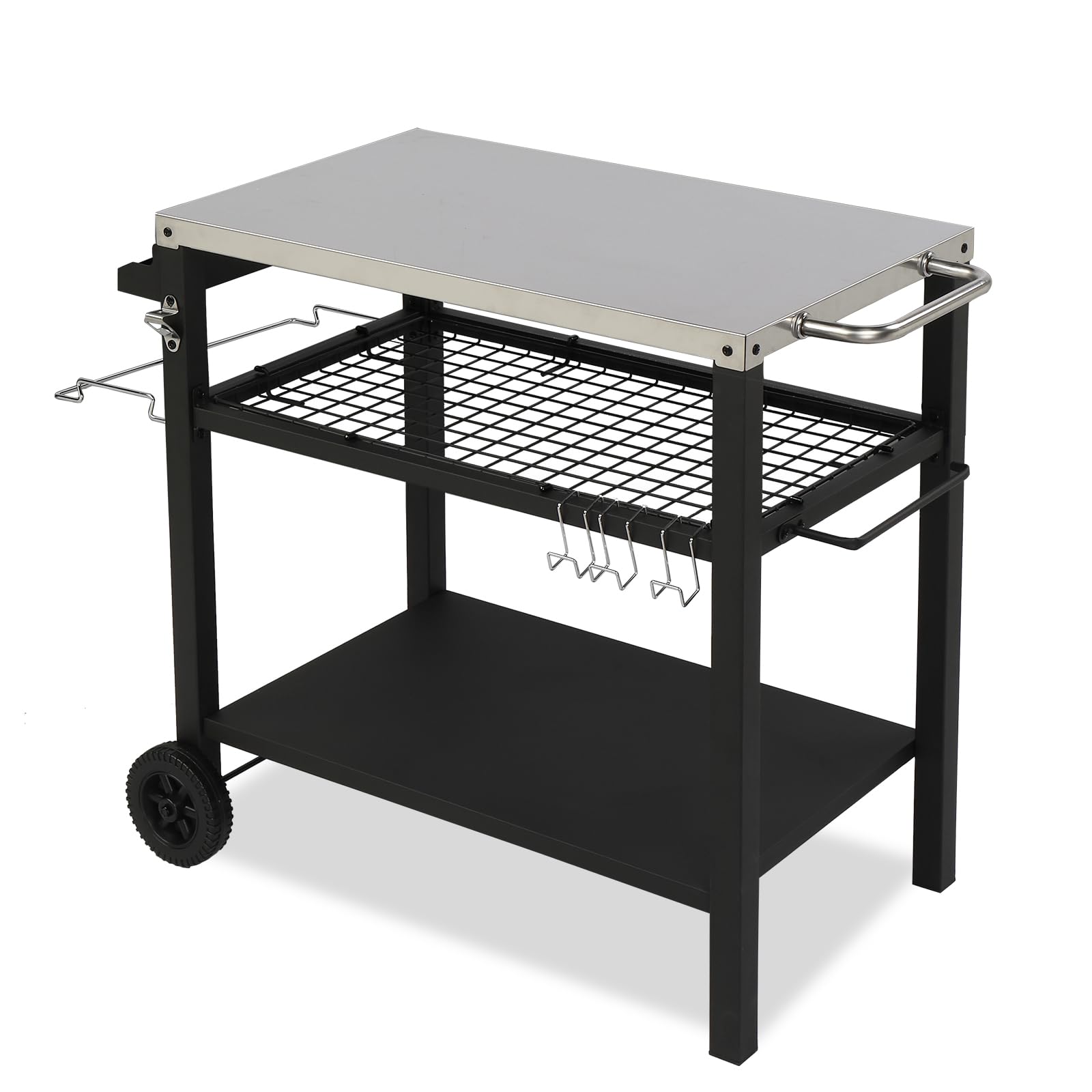 ROVSUN 44" Outdoor Grill Cart with Mesh Racks Silver