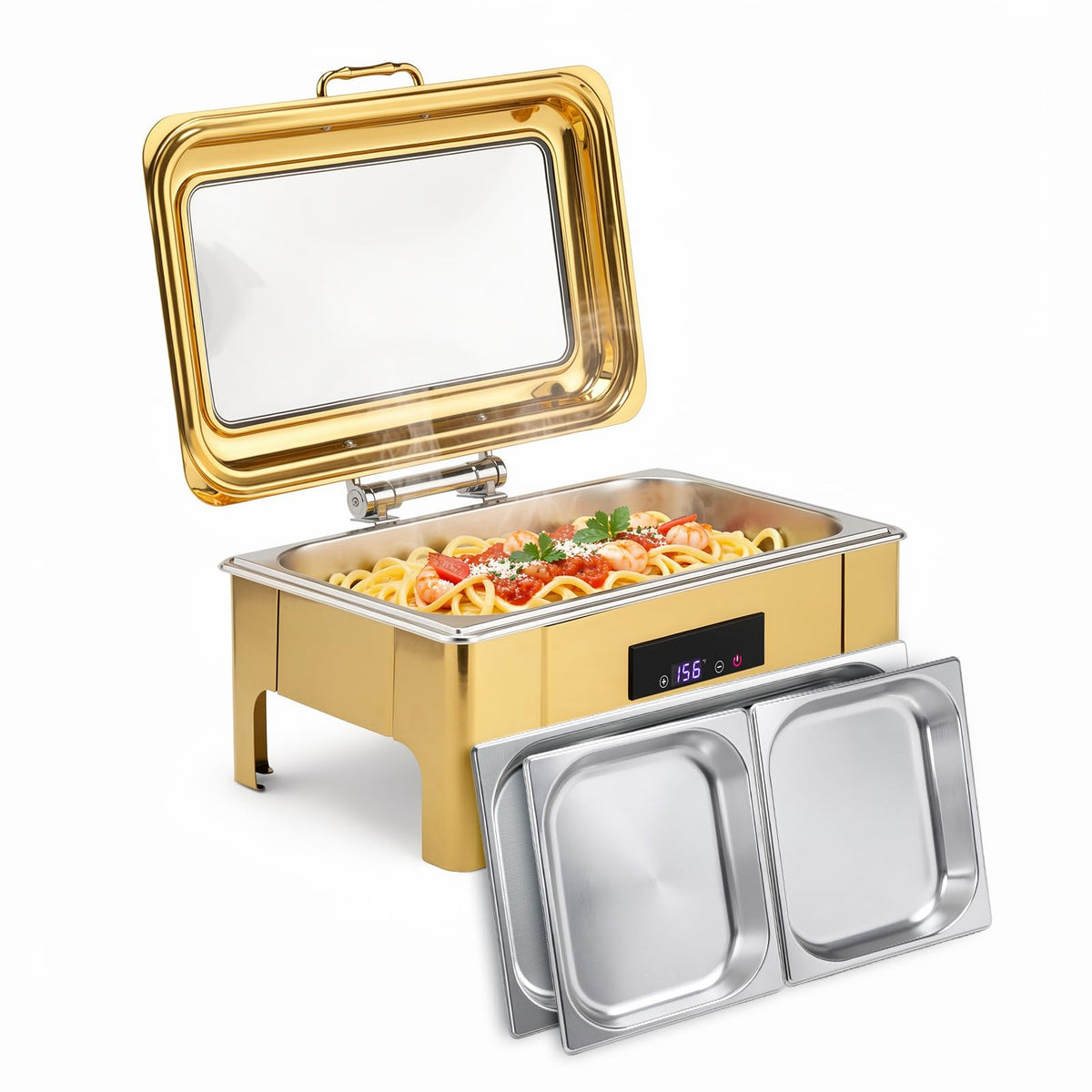 ROVSUN 9 QT Electric Gold Chafing Dish Buffet Set with Temp Display