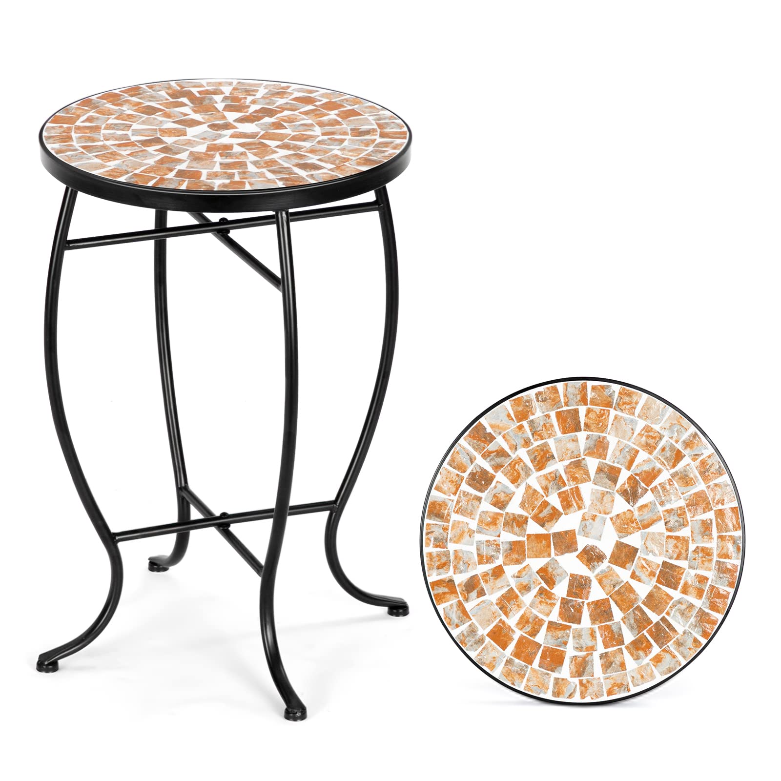 14" Round Mosaic Outdoor Side Table Golden Yard