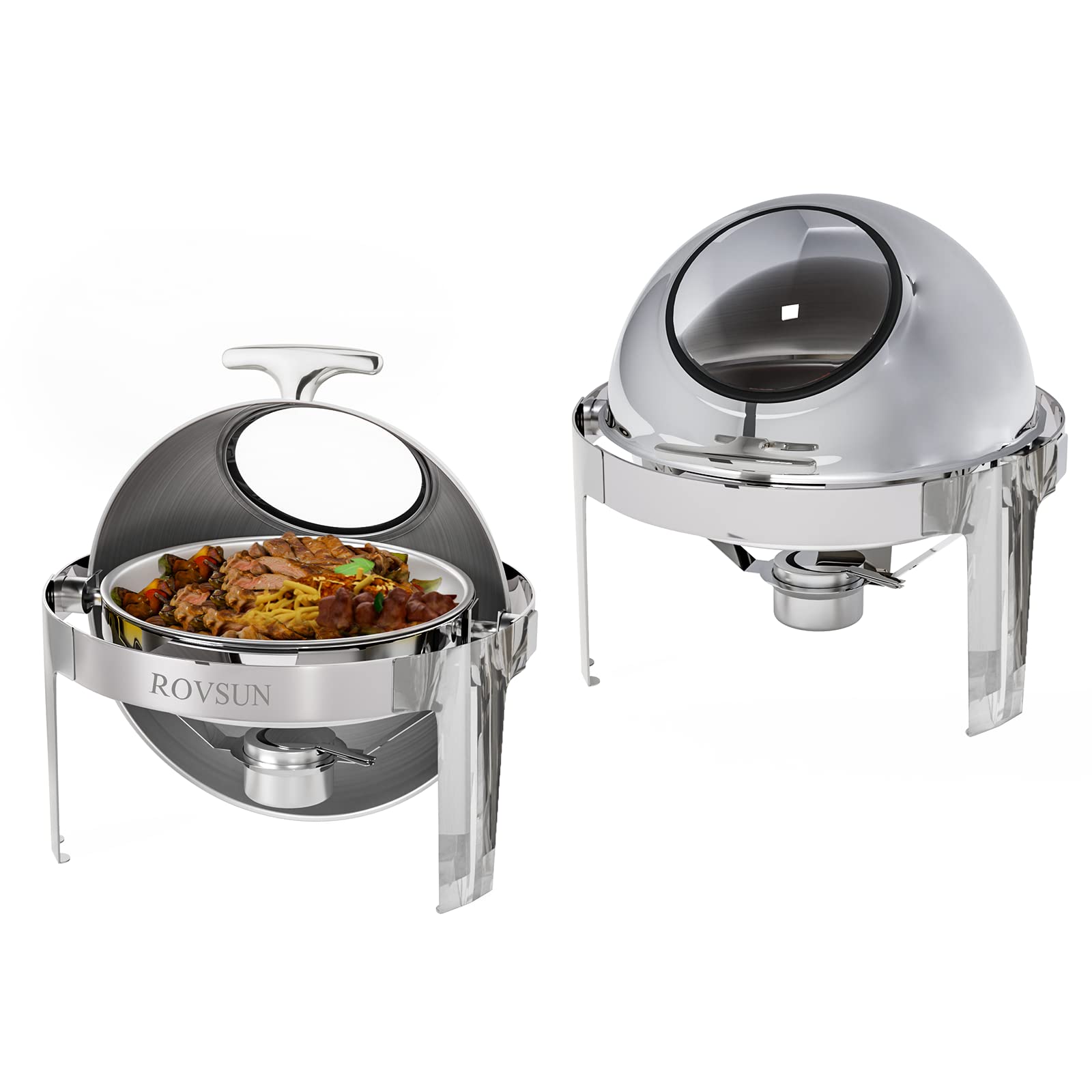 ROVSUN 6 QT Roll Top Round Silver Chafing Dish Buffet Set with Visible Window