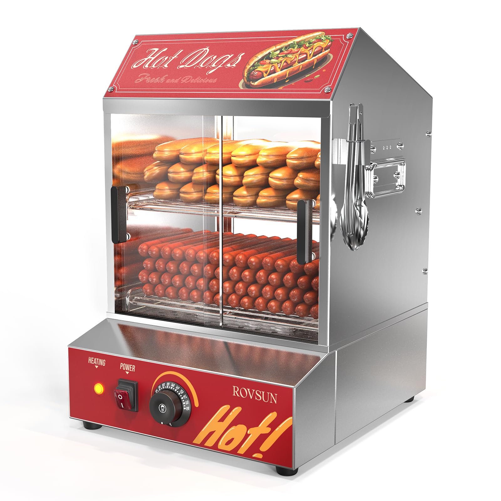 ROVSUN 31.7 QT 500W 110V 175 Hot Dogs / 40 Buns Pre-Cooked Hot Dog Steamer