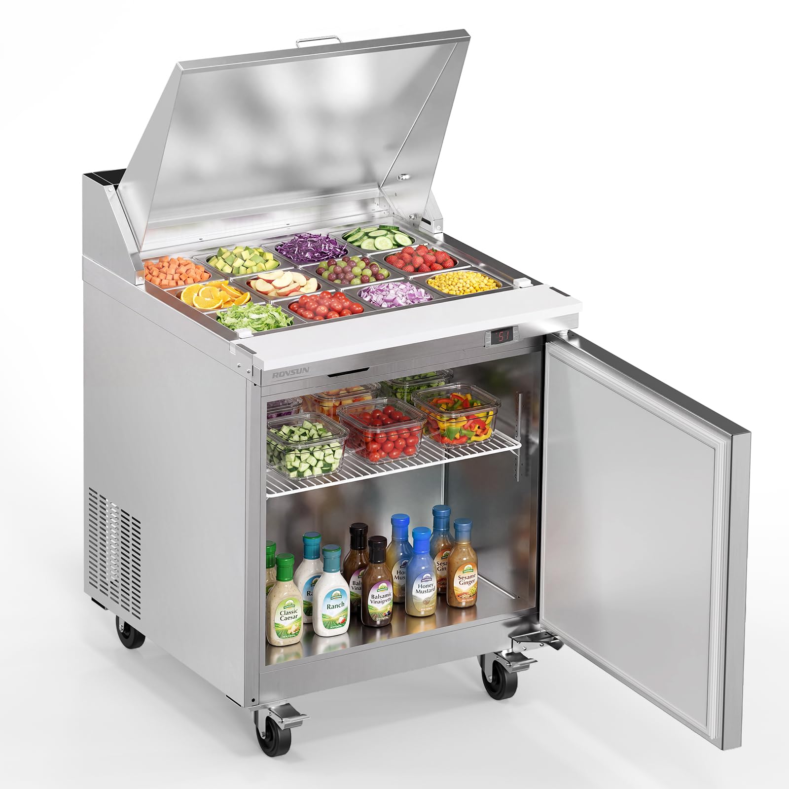 ROVSUN 29" 12-Pan Refrigerated Salad Sandwich Prep Table