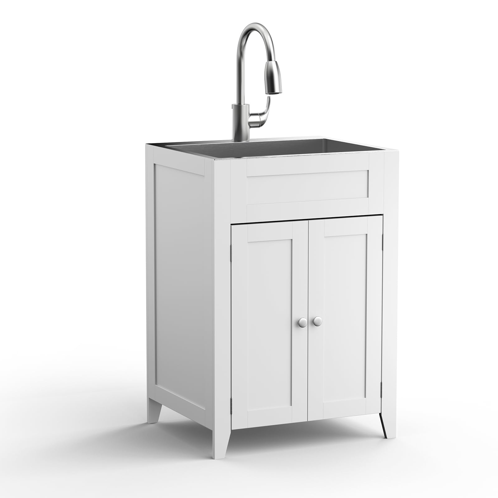 ROVSUN 24" x 20" Utility Sink with Cabinet for Kitchen Laundry Room White