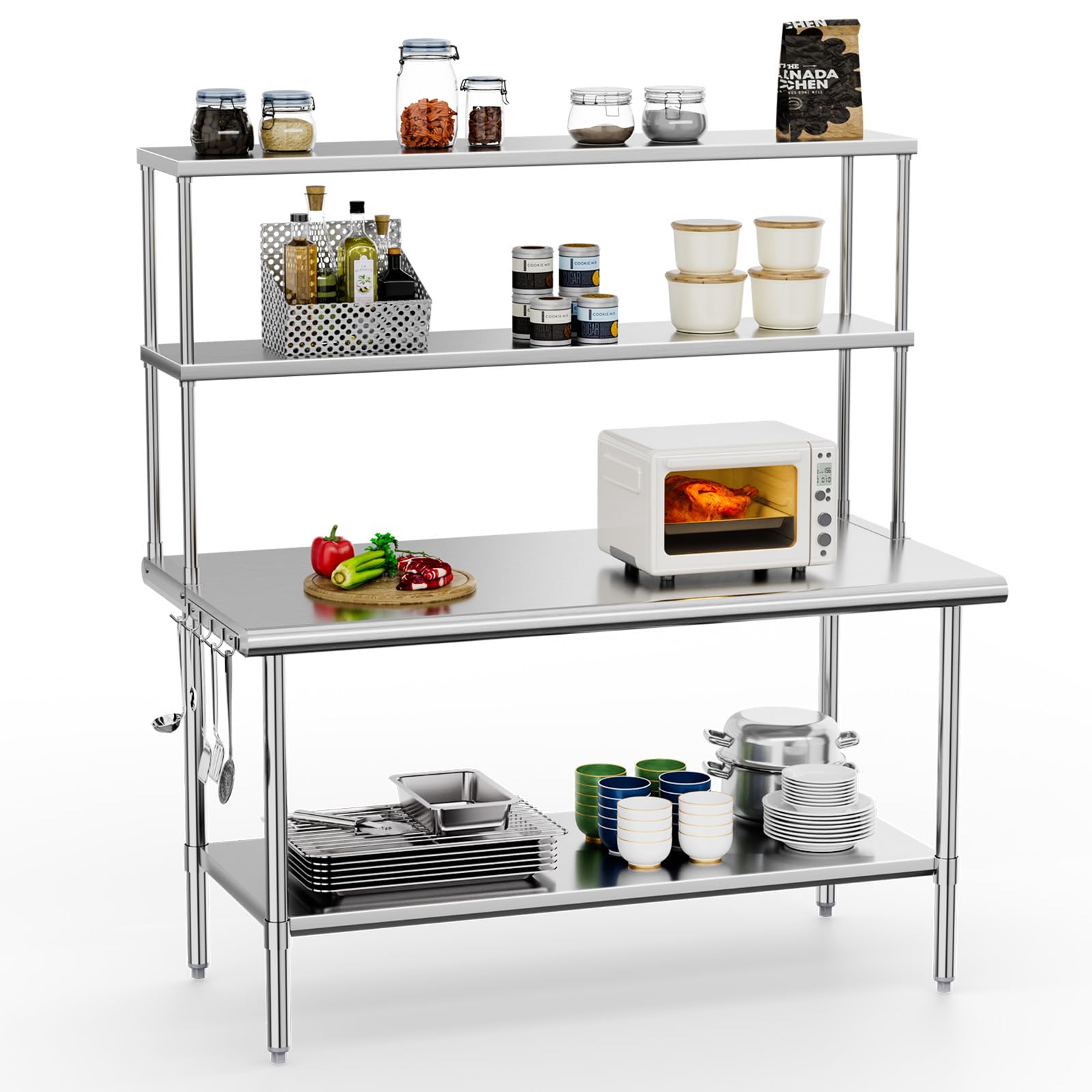 ROVSUN 60" X 30" Stainless Steel Table with Overshelves