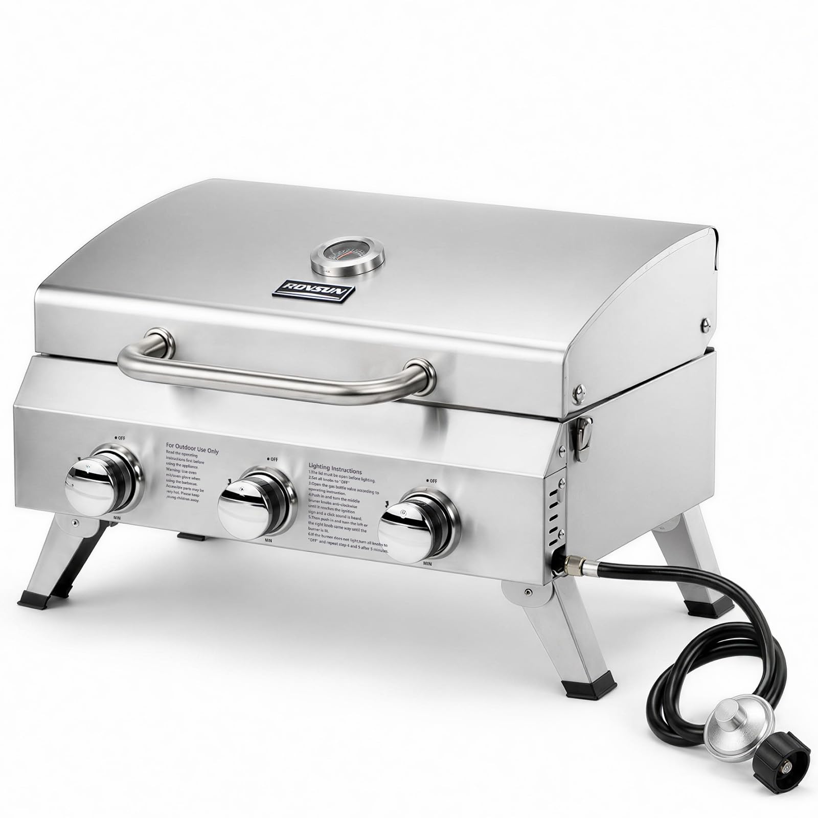 ROVSUN 3-Burner 30000 BTU Portable Propane Grill Tabletop with Igniter