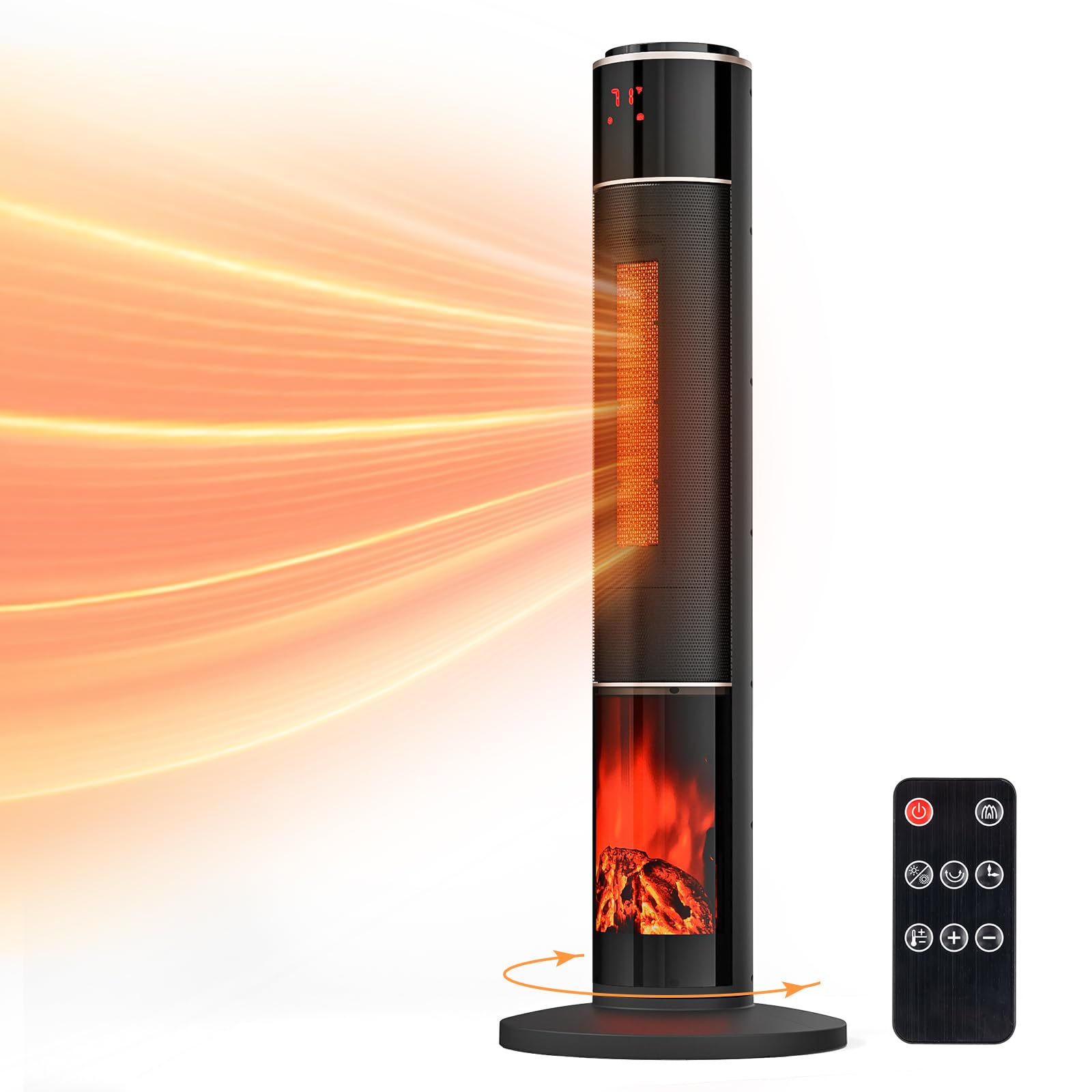 33"H 1,500W 120V Electric Space Heater with Remote Black