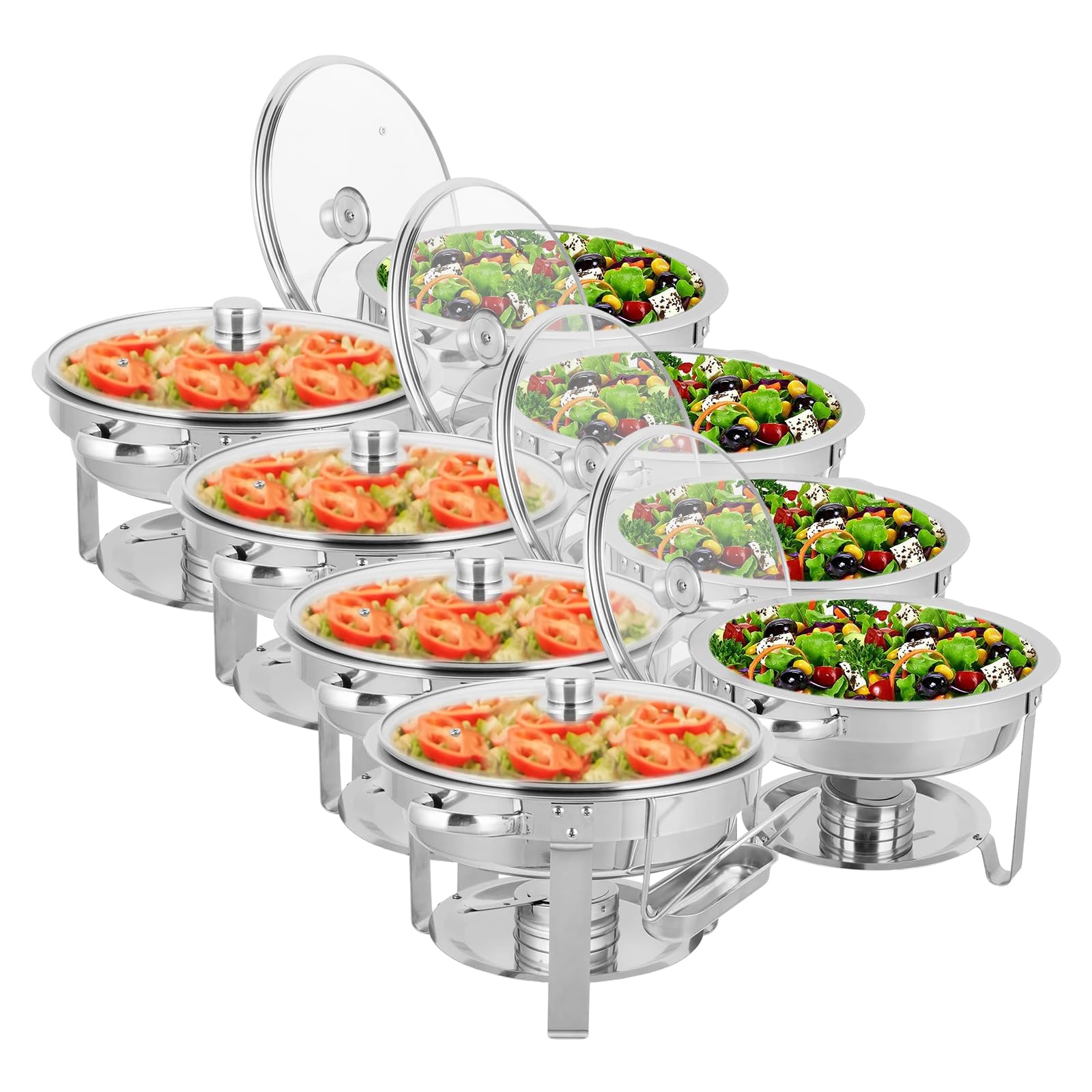ROVSUN 5 QT Round Silver Chafing Dish Buffet Set with Glass Lid & Lid Holder