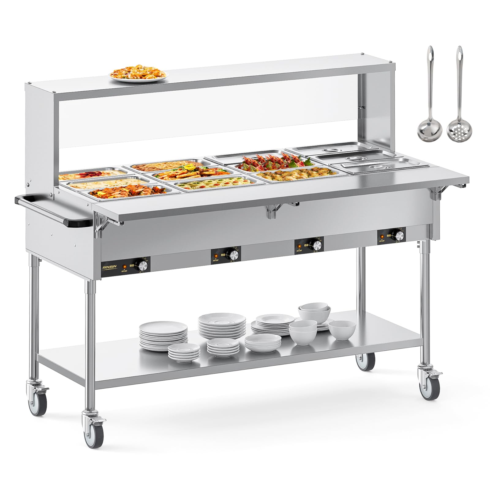 ROVSUN 96 QT 12-Pan Electric Steam Table with Independent Temp Control