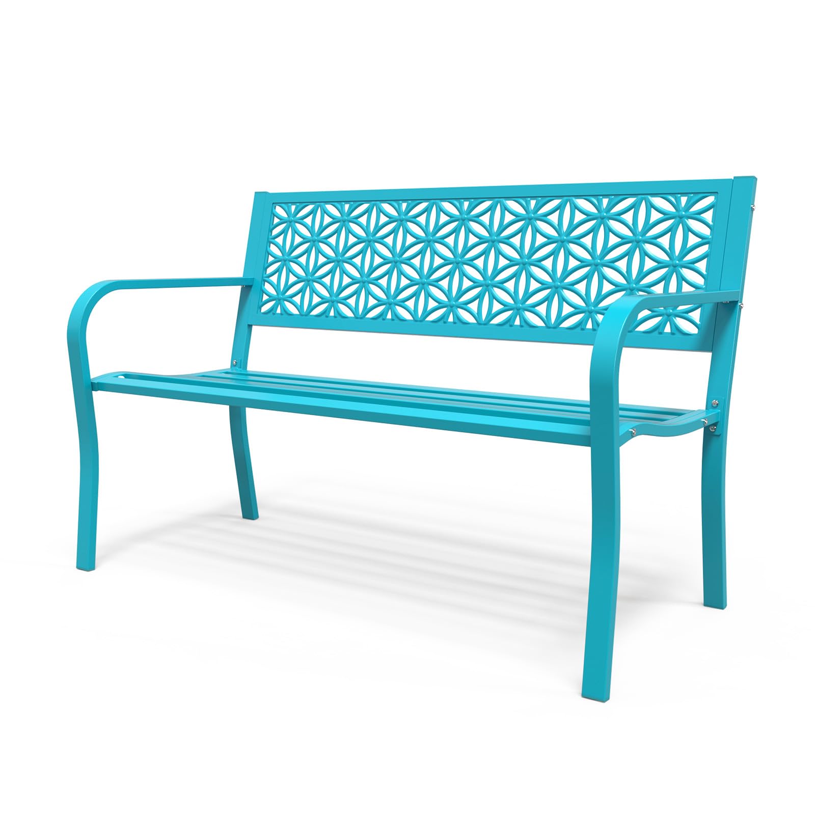 50" Outdoor Bench Metal with Floral Back Blue
