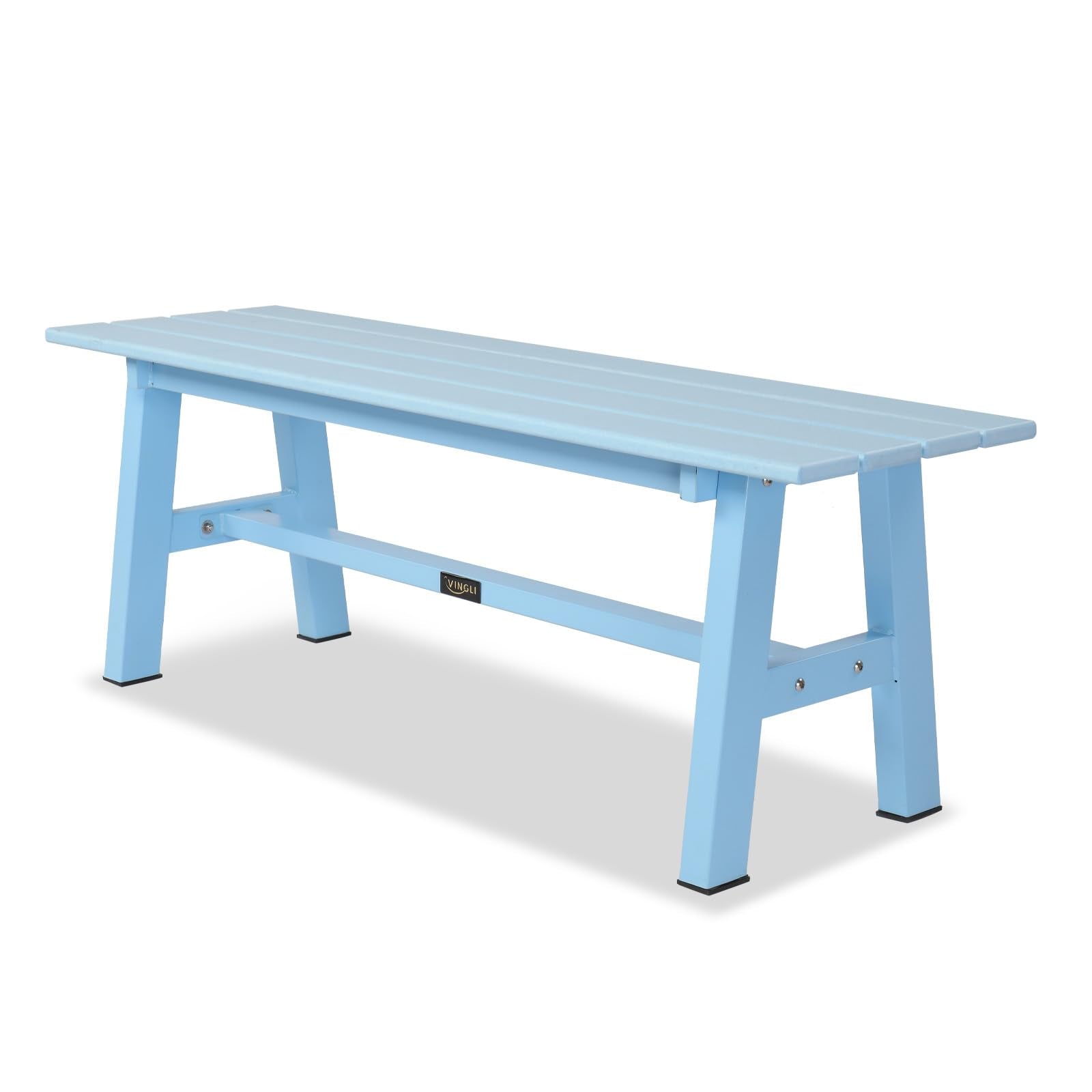 47" HDPE Outdoor Bench with Metal Legs Blue