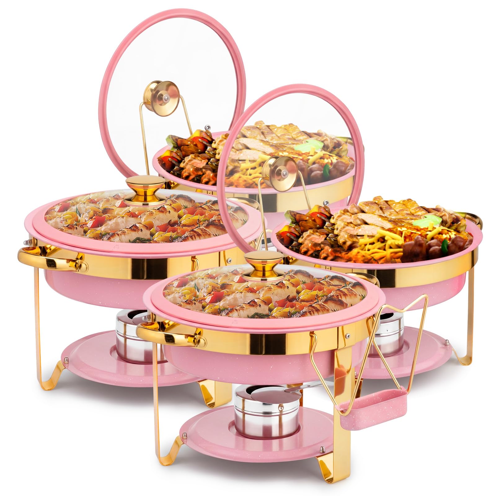 ROVSUN 5 QT Round Pink-Gold Chafing Dish Buffet Set with Lid Holder