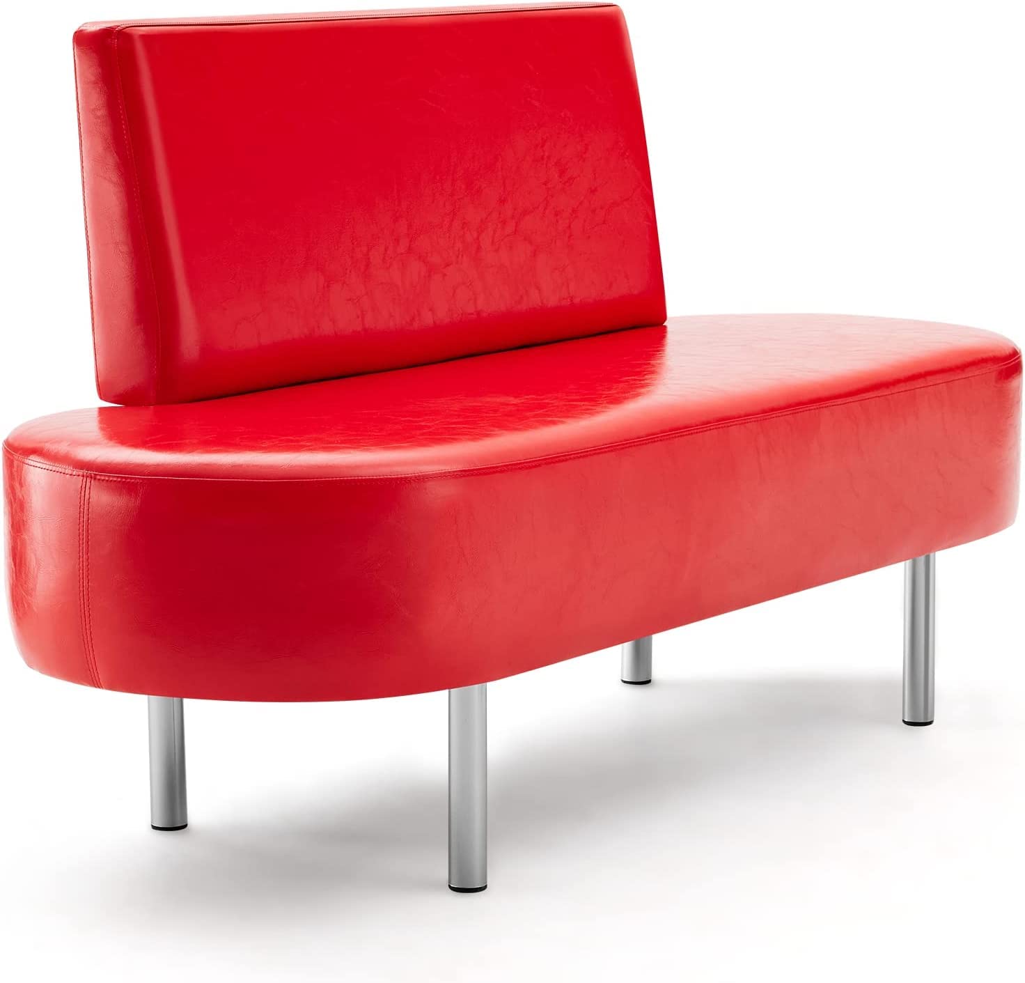 59.1" Waiting Chair Bench Seating Faux Leather with Backrest Red