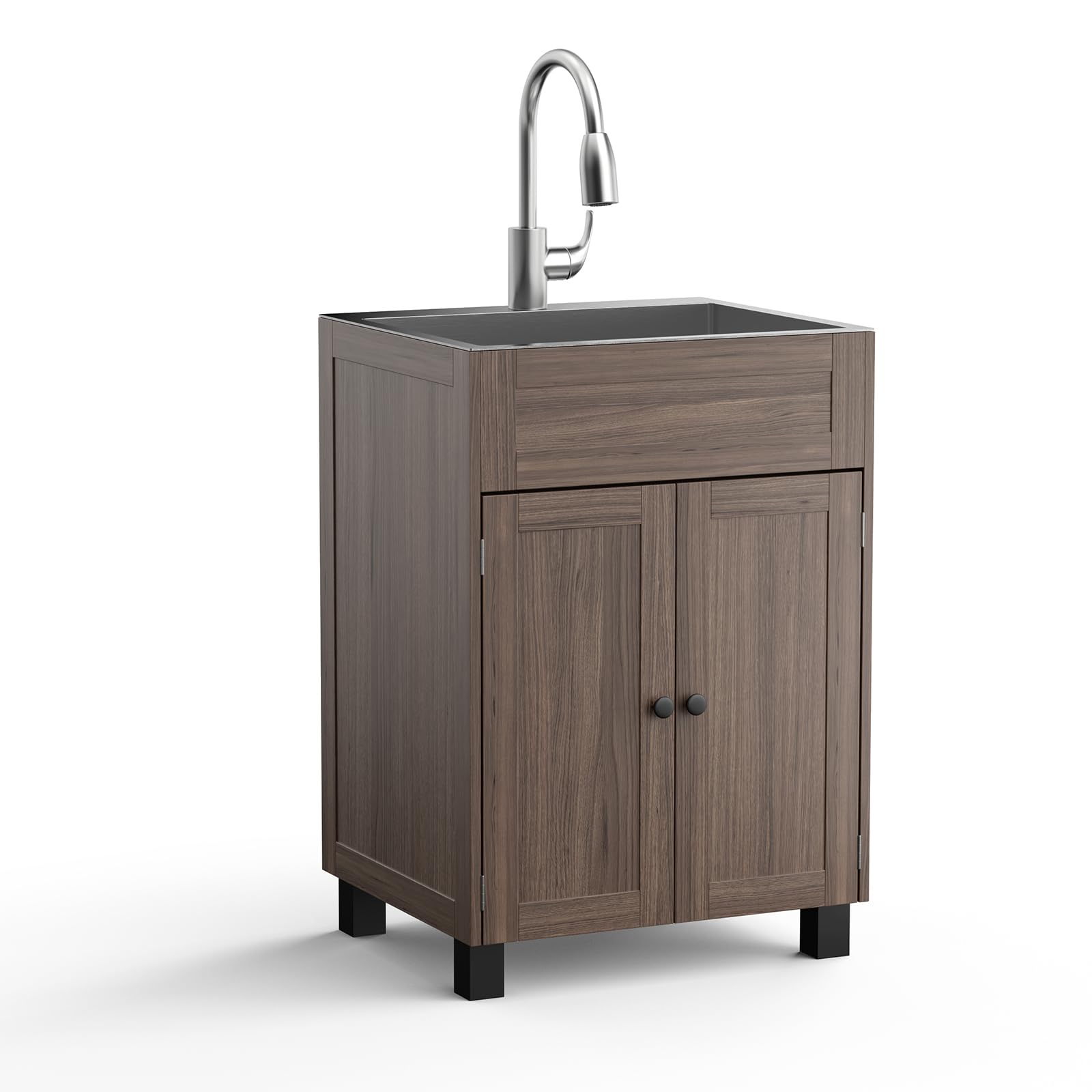 ROVSUN 24" x 20" Utility Sink with Cabinet for Kitchen Laundry Room Brown
