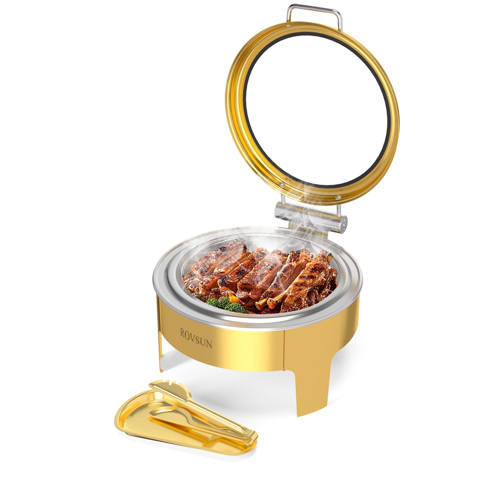ROVSUN 6 QT Round Gold Chafing Dish Set with Serving Tong