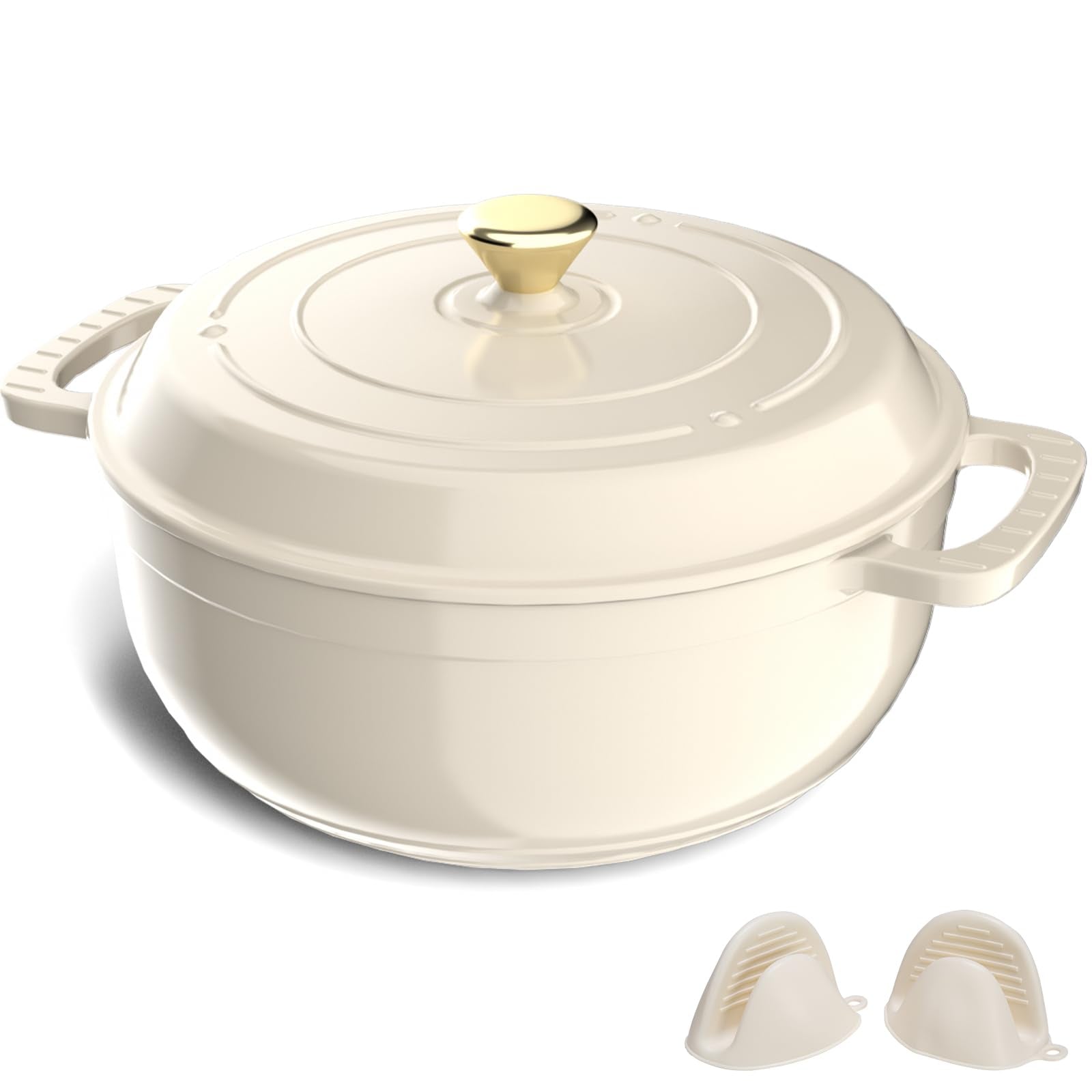 ROVSUN 7.5 QT Enameled Cast Iron Round Dutch Oven Cream White
