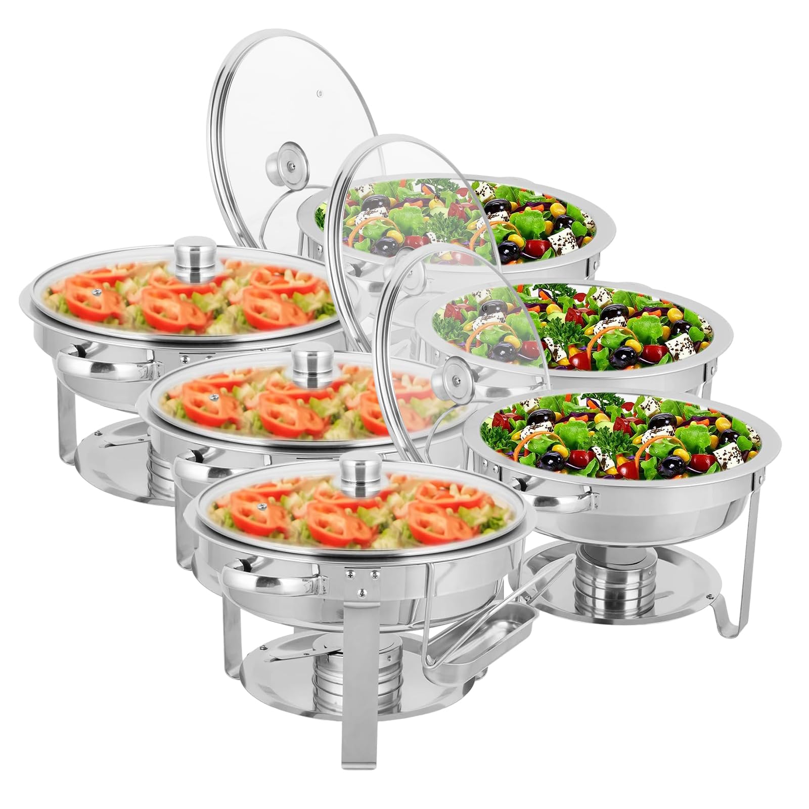 ROVSUN 5 QT Round Silver Chafing Dish Buffet Set with Glass Lid & Lid Holder