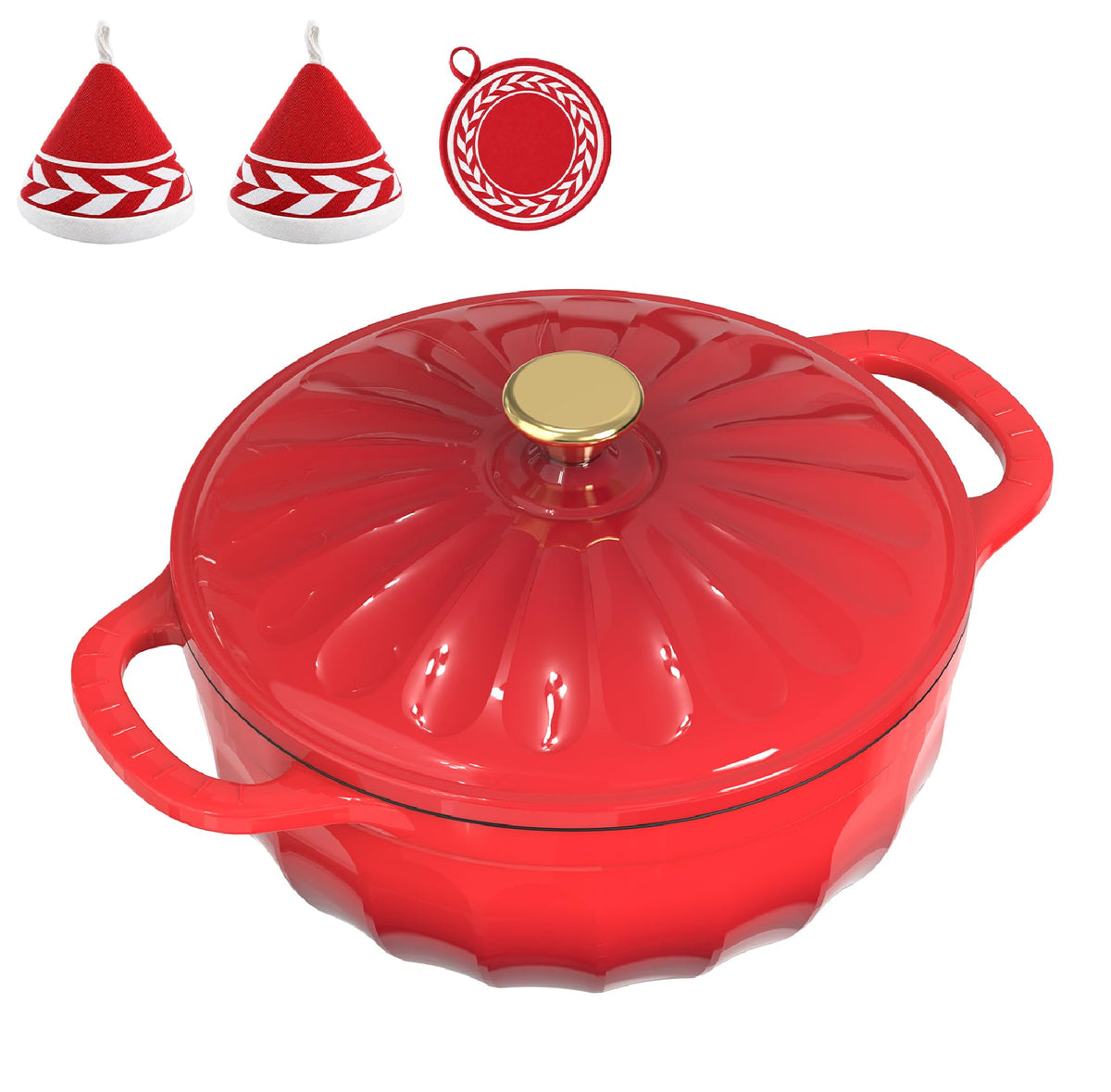 ROVSUN 7.5 QT Enameled Cast Iron Round Dutch Oven Red Gradient