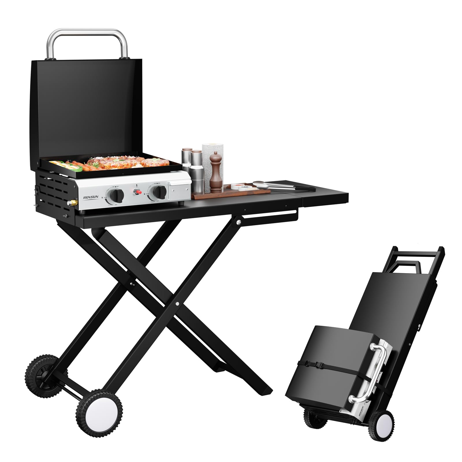 ROVSUN 2-Burner 20,000 BTU Foldable Propane Griddle with Wheels & Lid