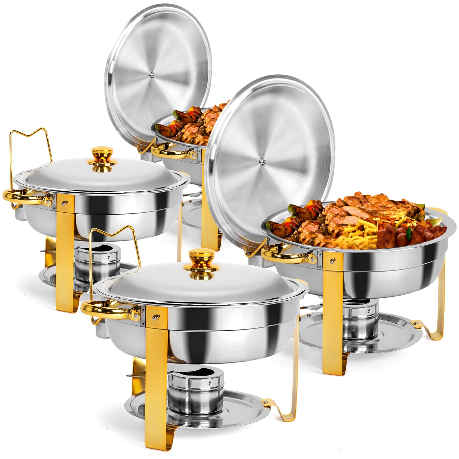 ROVSUN 5 QT Round Gold Chafing Dish Buffet Set with Stainless Steel Lid Holder