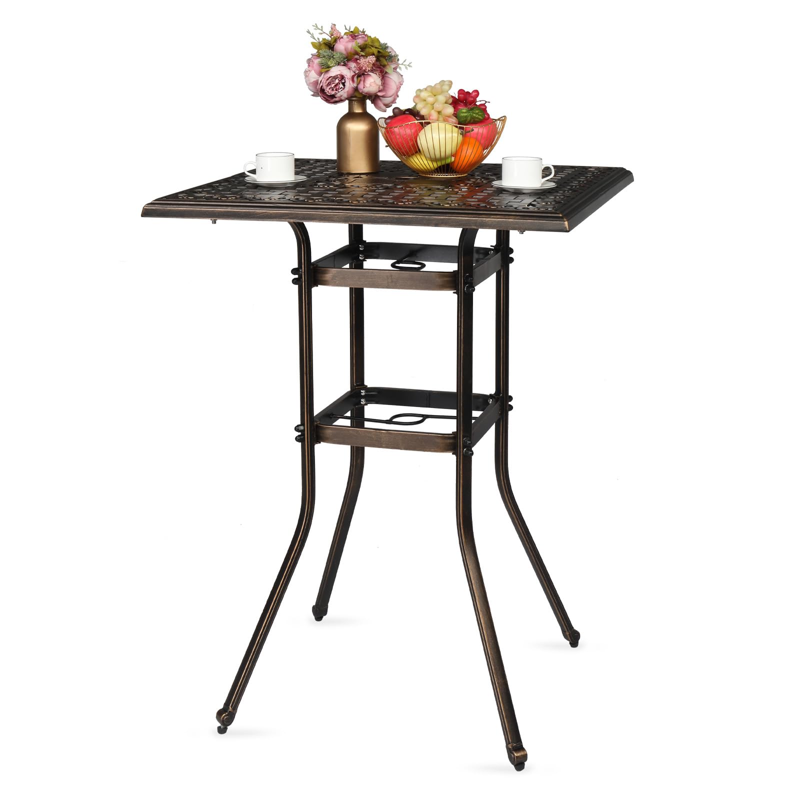 cheap patio table with umbrella hole VINGLI 32" Square Outdoor Bar Table with Umbrella Hole Bronze