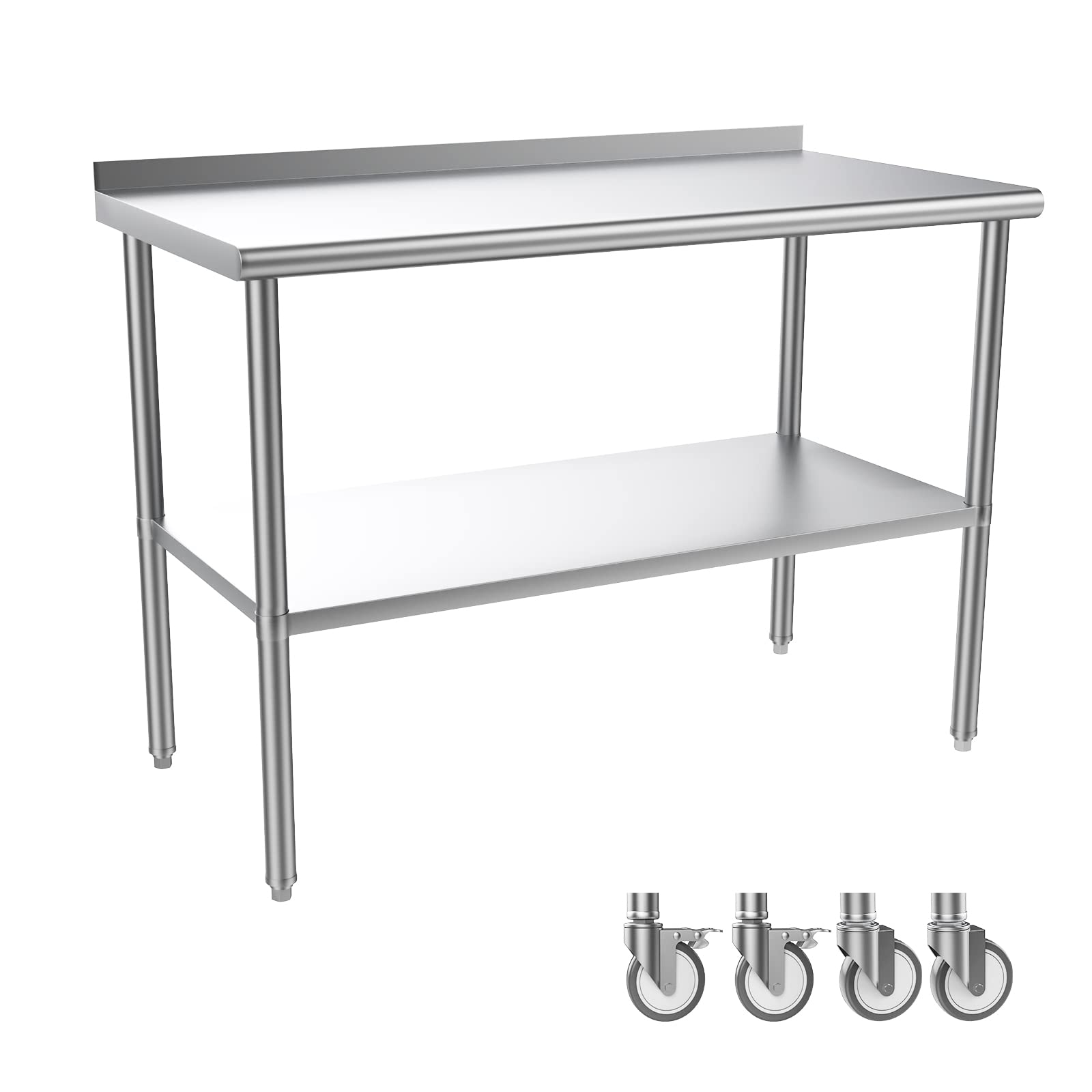 ROVSUN 48" x 24" Stainless Steel Table with Wheels