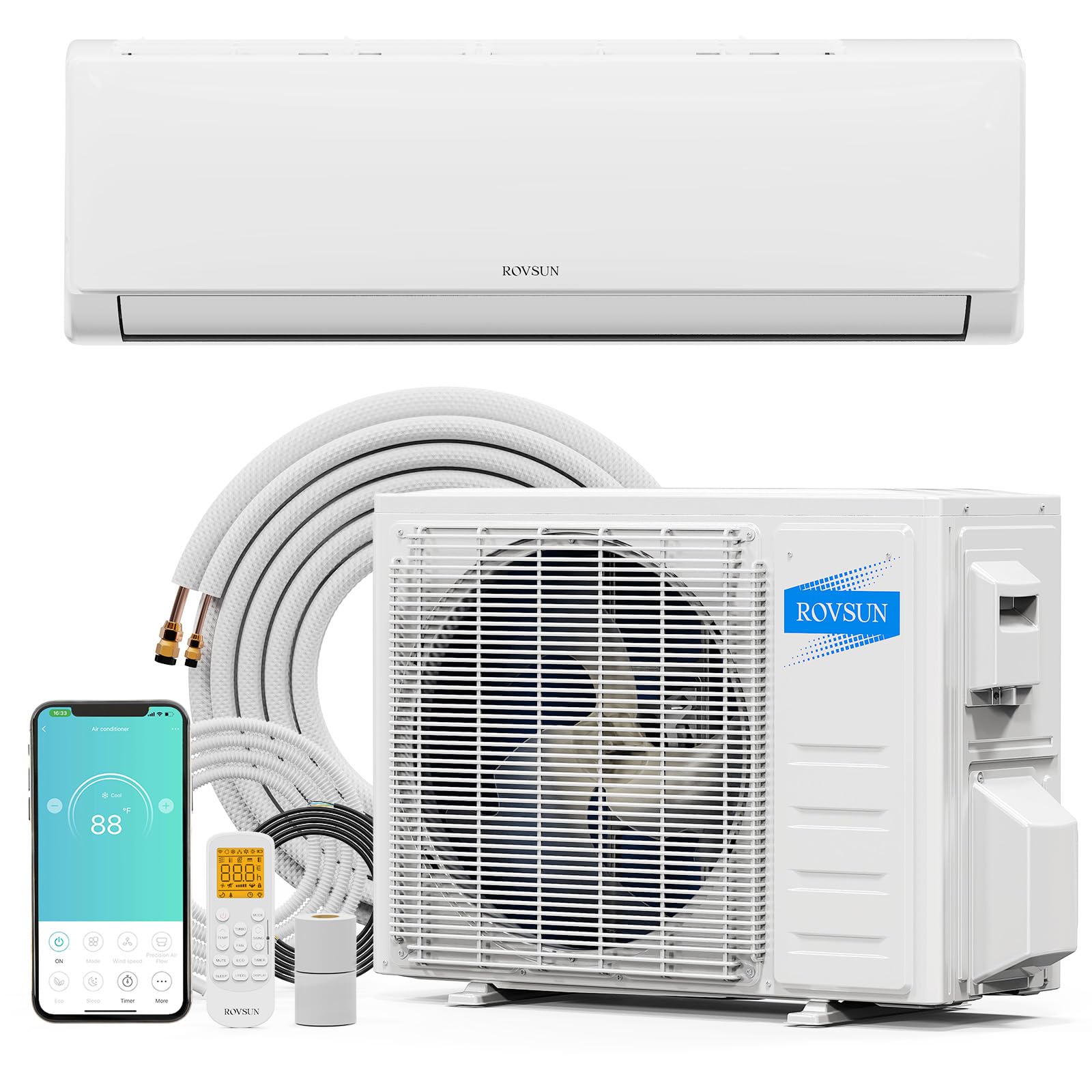 ROVSUN 9000 BTU 20 SEER2 115V Mini Split AC with Heat Pump & 16Ft Kit