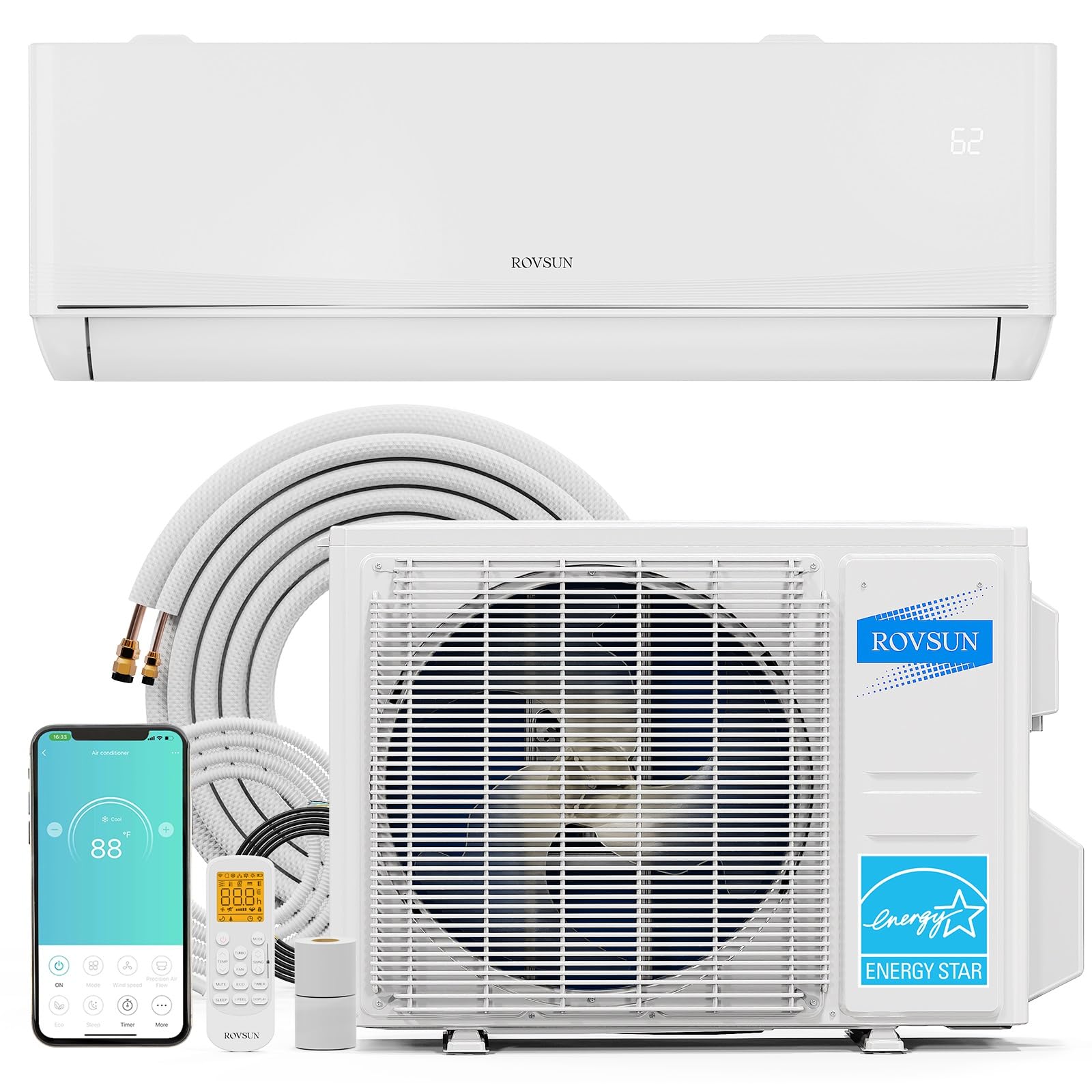 ROVSUN 12,000 BTU 23 SEER2 115V Mini Split Air Conditioner with Heat Pump Ductless Inverter & Install Kit