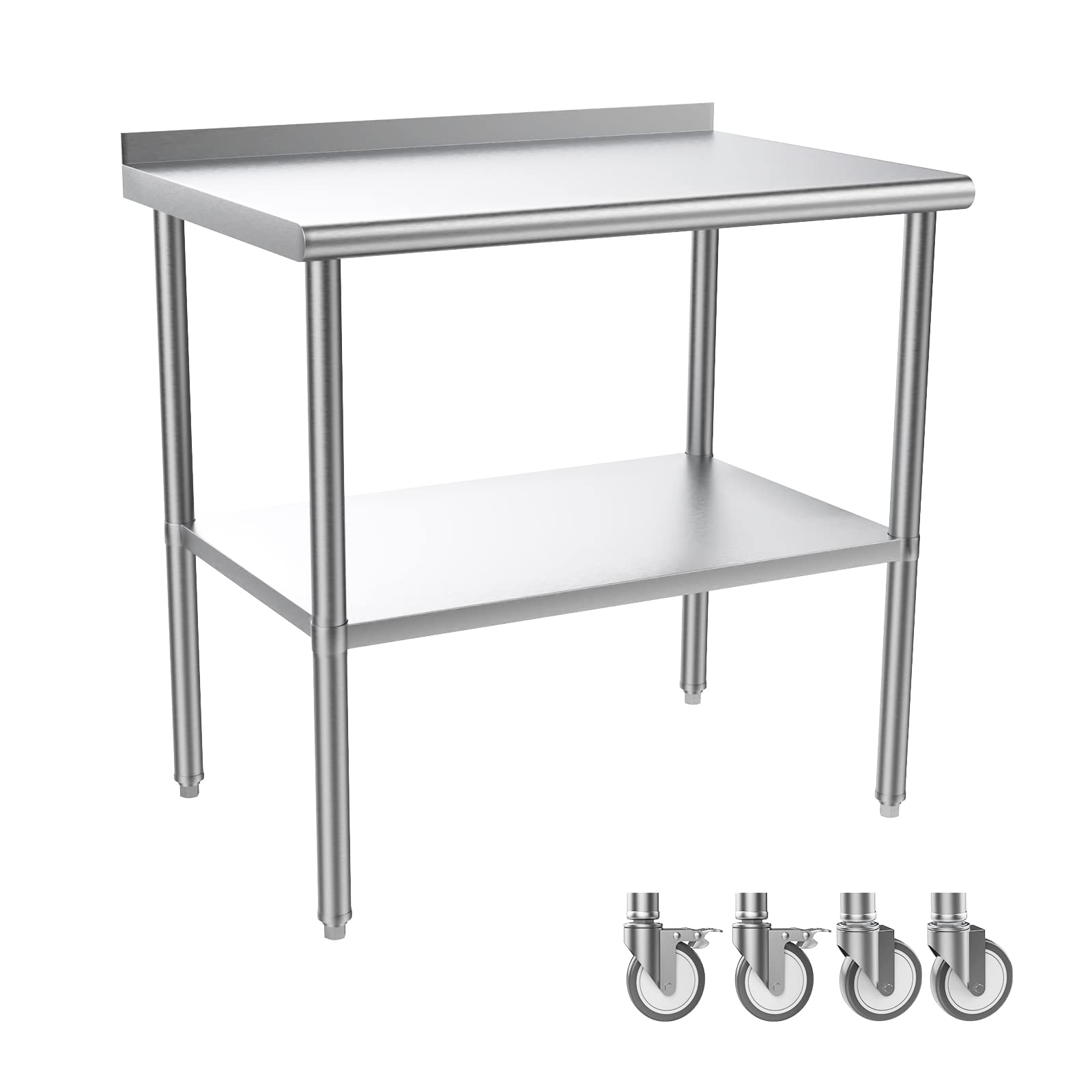 ROVSUN 36" x 24" Stainless Steel Table with Wheels