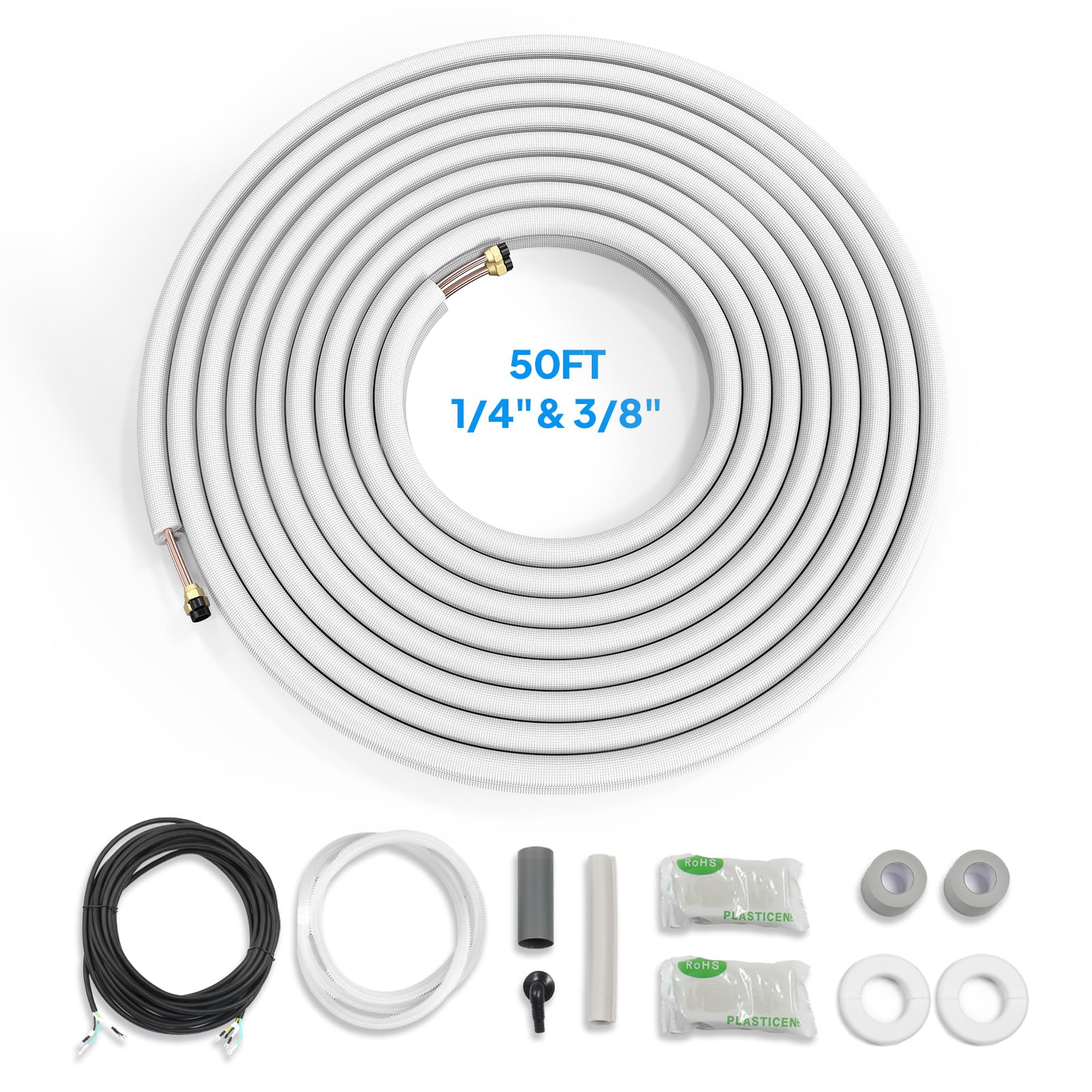 50Ft Mini Split Heat Pump Installation Kit – 1/4 X 3/8 Insulated Copper Pipe Line