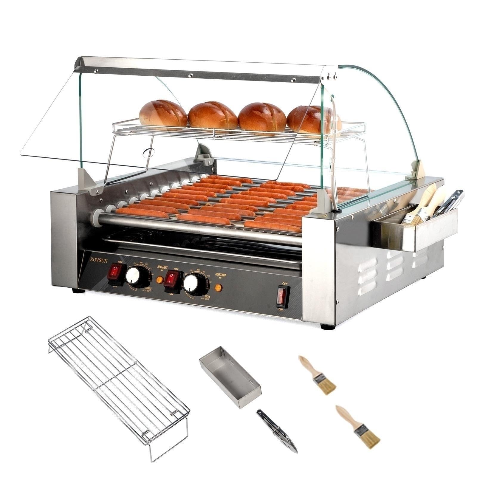 ROVSUN 7 Rollers 1050W 18 Hot Dog Roller Grill Cooker Machine with Cov