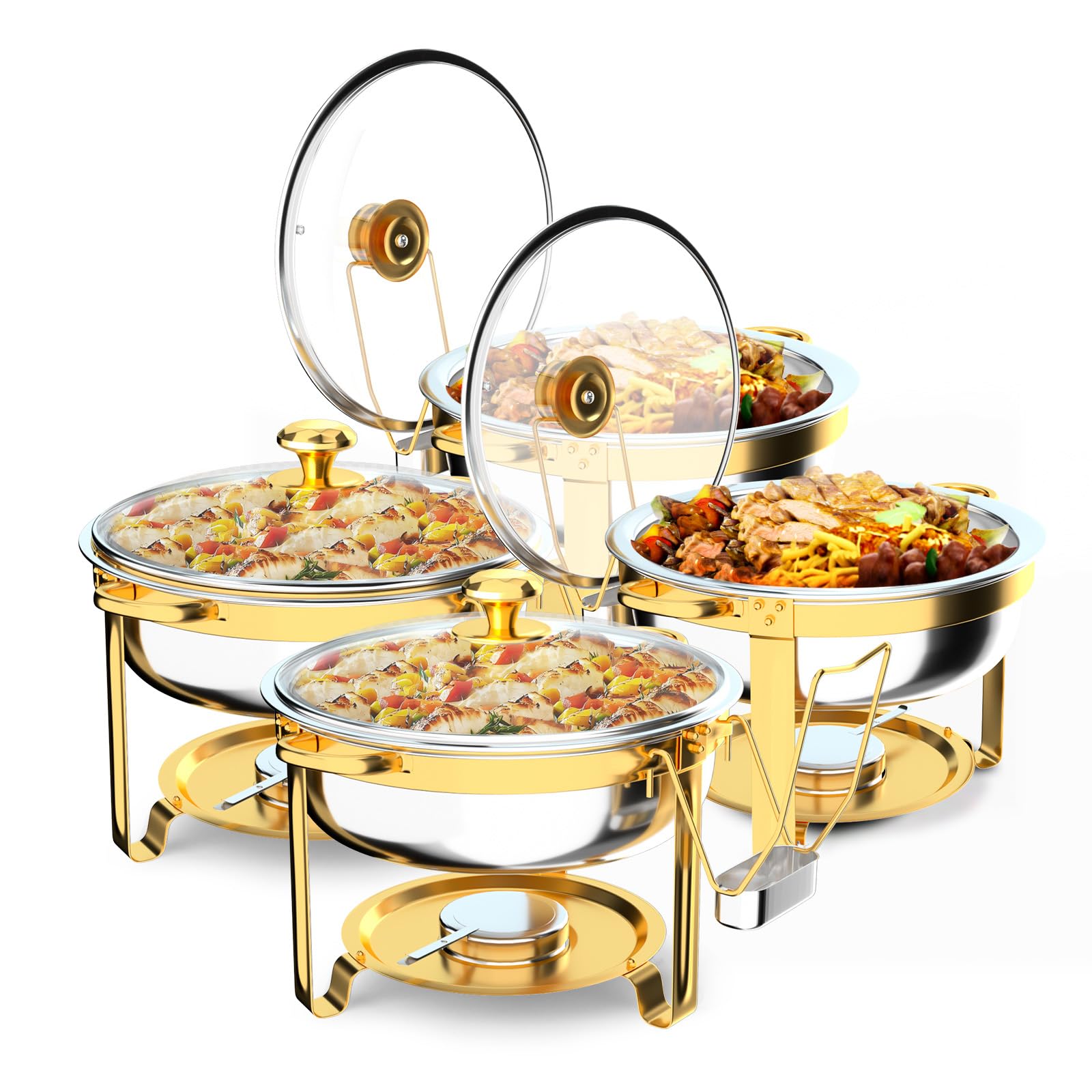 ROVSUN 6 QT Round Gold Chafing Dish Buffet Set with Lid Holder