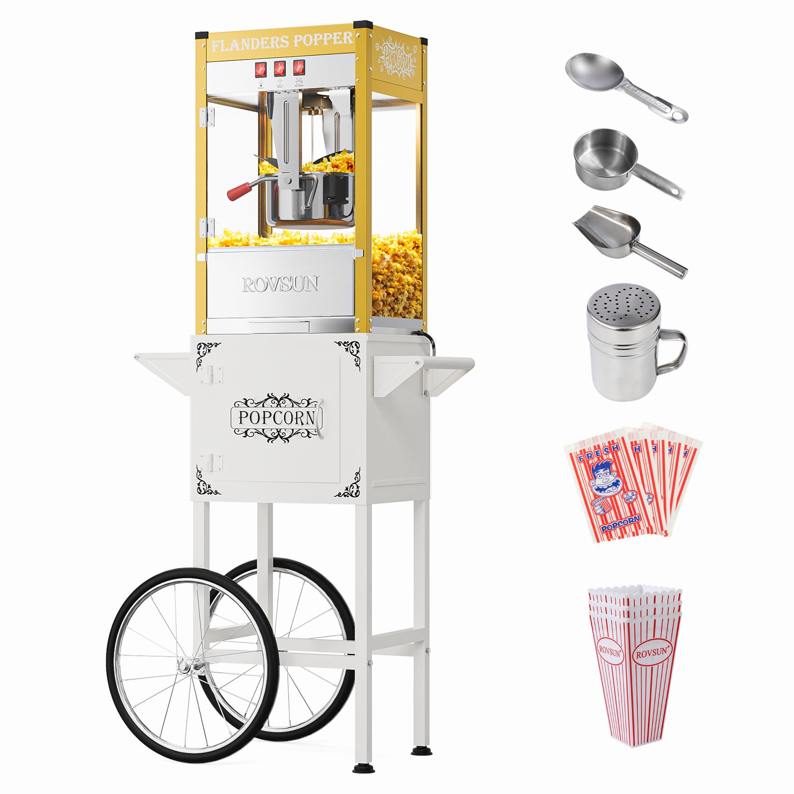 ROVSUN 10 oz Kettle 800W 120V Popcorn Machine Cart Gold