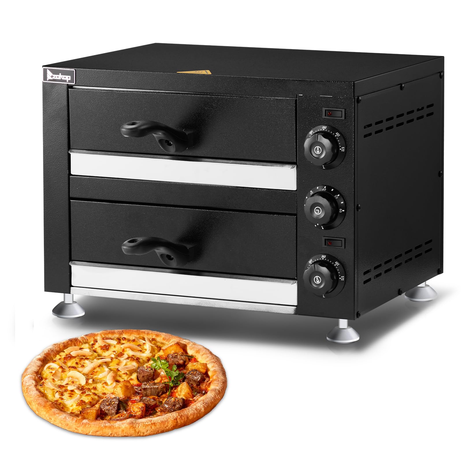 12" 2200W 110V Double Deck Pizza Oven Countertop Black