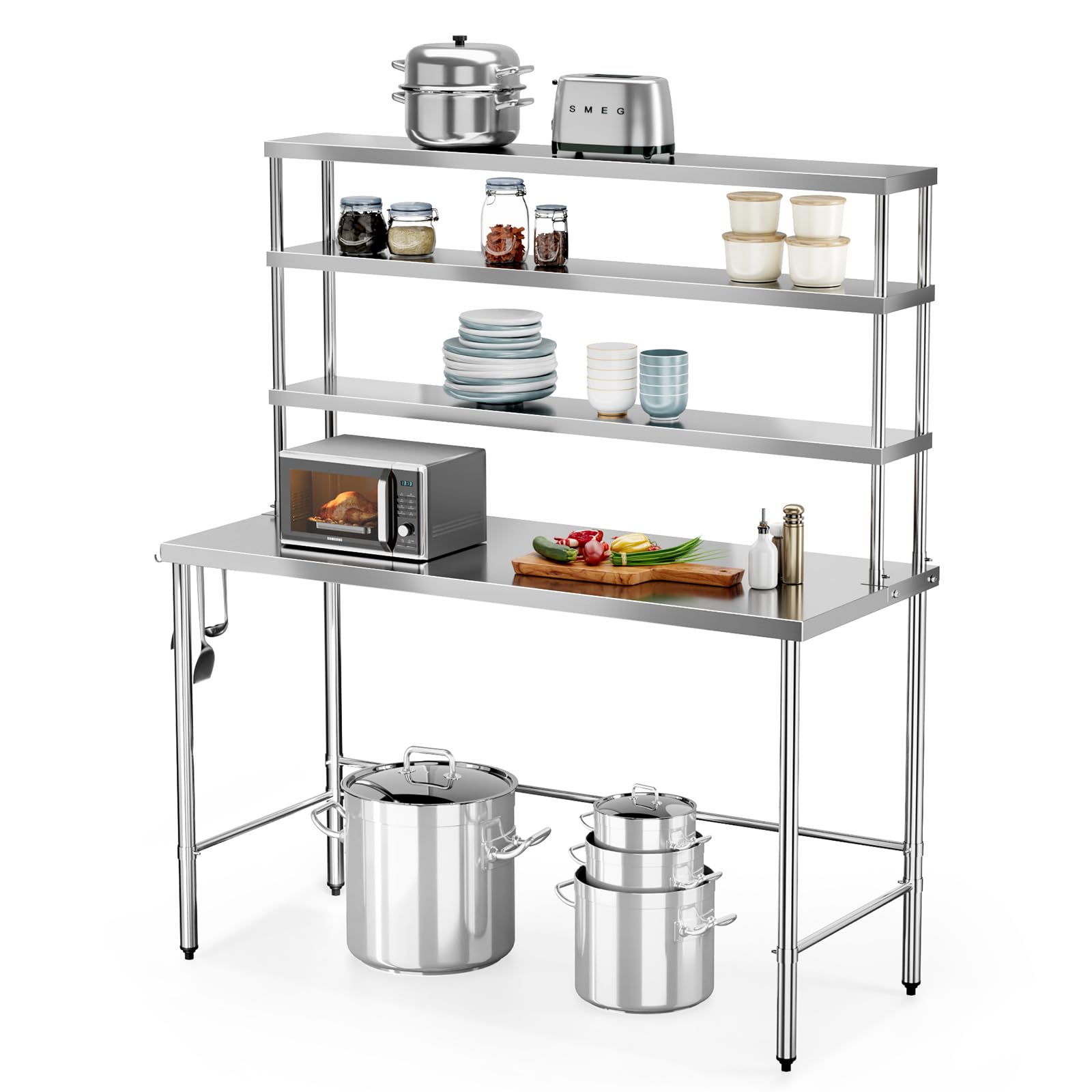 ROVSUN 60" X 24" Stainless Steel Table with Overshelves
