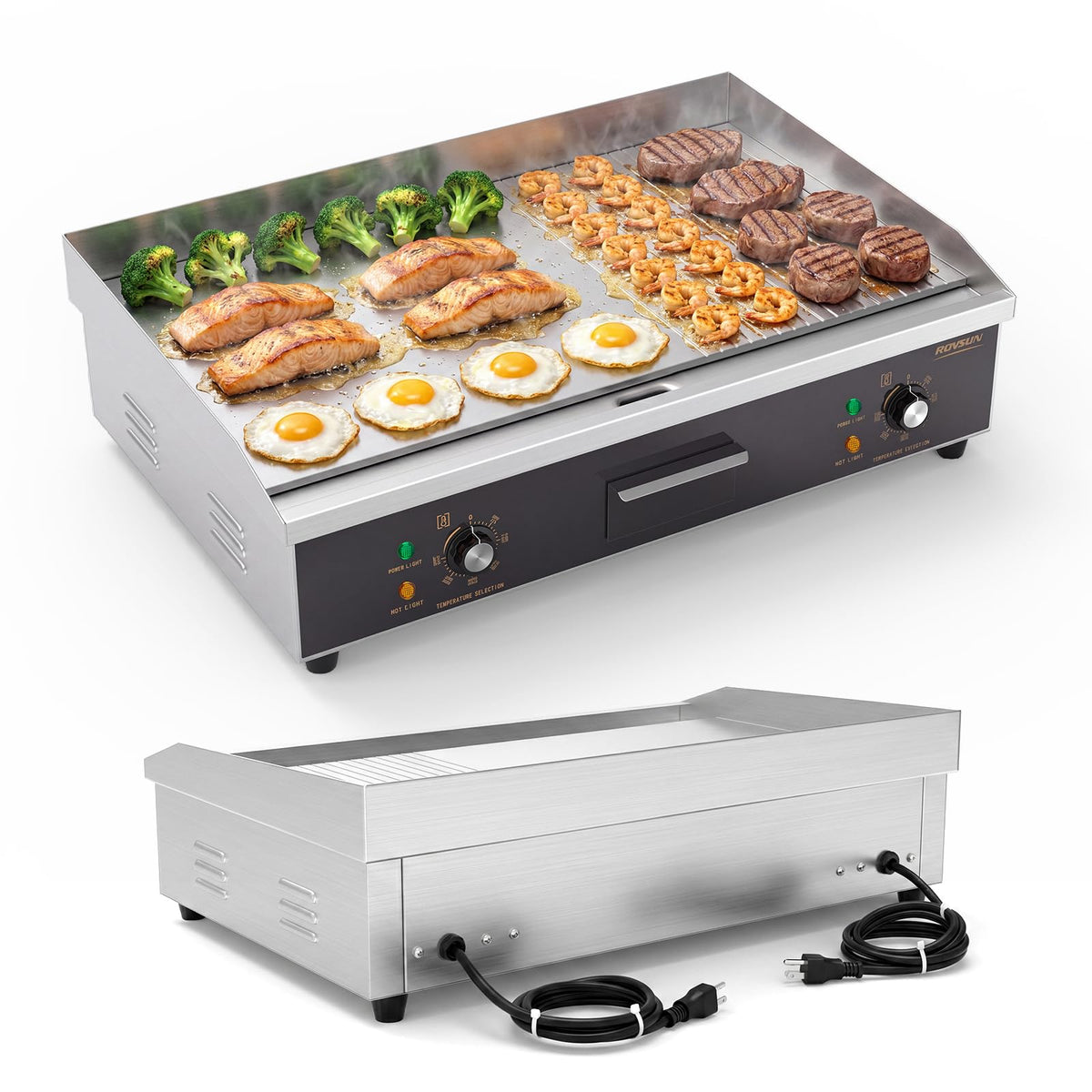 ROVSUN 30" 3000W 110V Electric Griddle Countertop with Half Flat Top Griddle