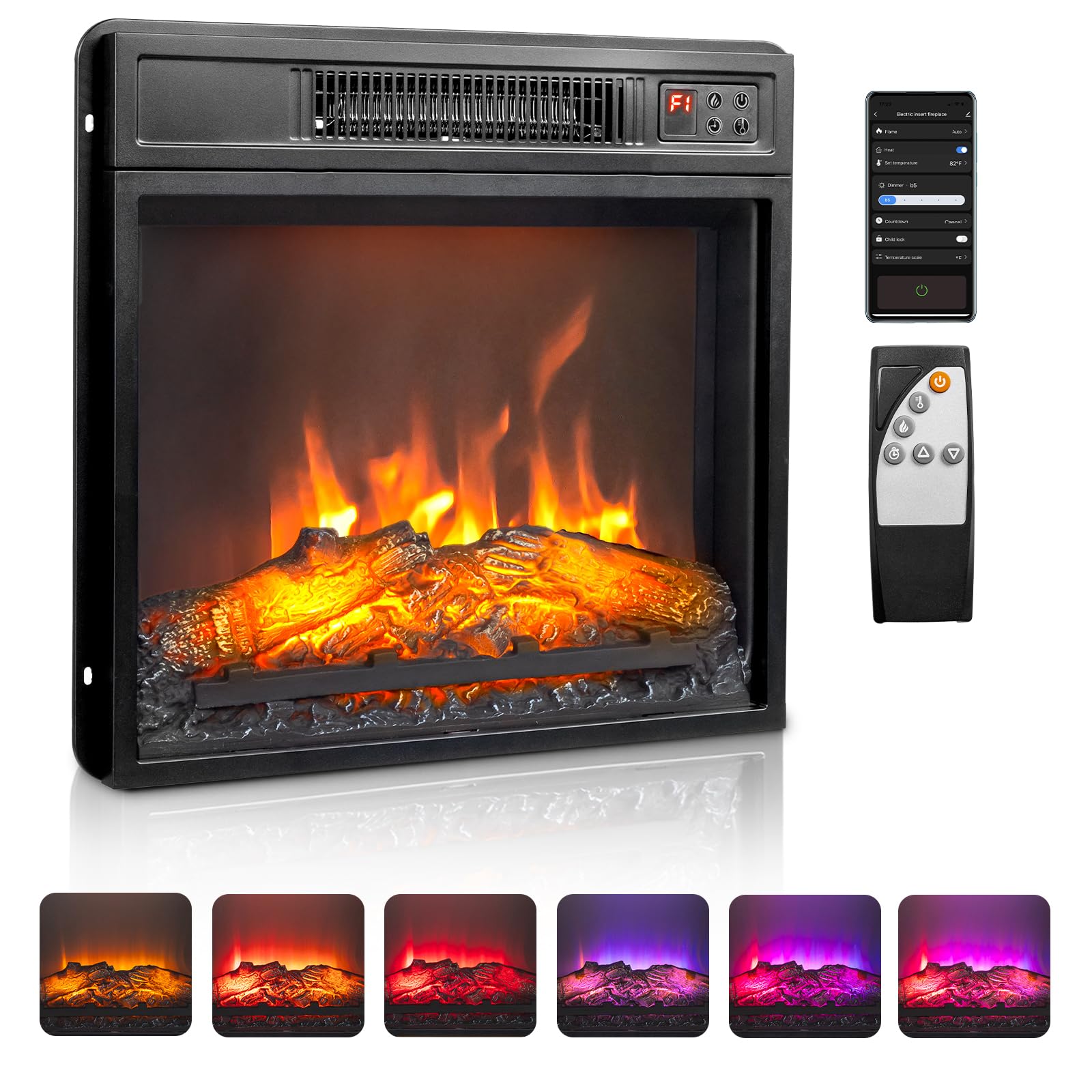 ROVSUN 23'' High 1400W 120V Electric Fireplace Inserts with APP & Remote