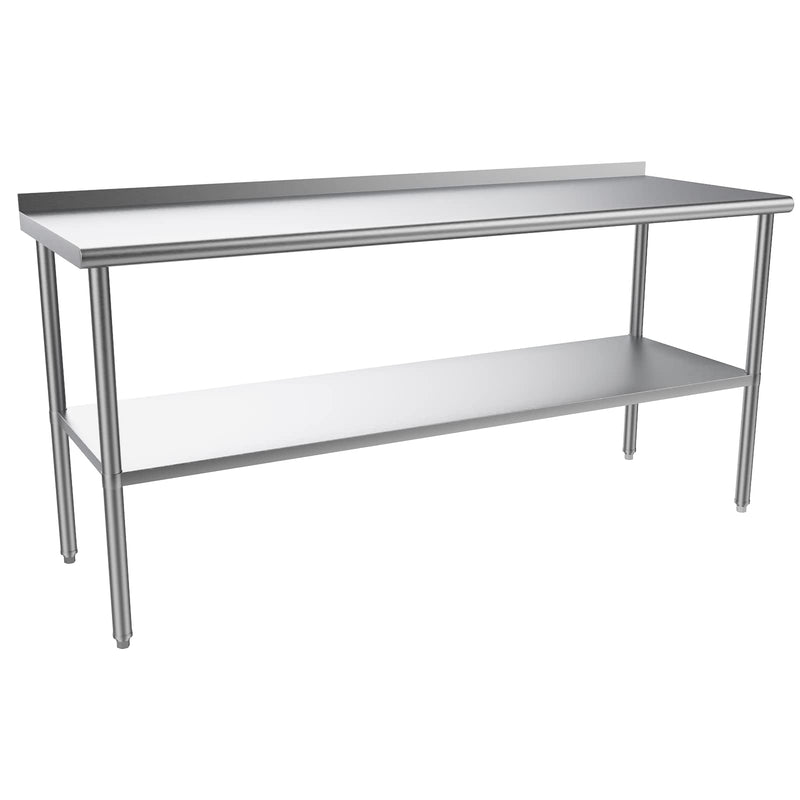 ROVSUN 72 x 24 Inch Stainless Steel Table with Undershelf & Backsplash