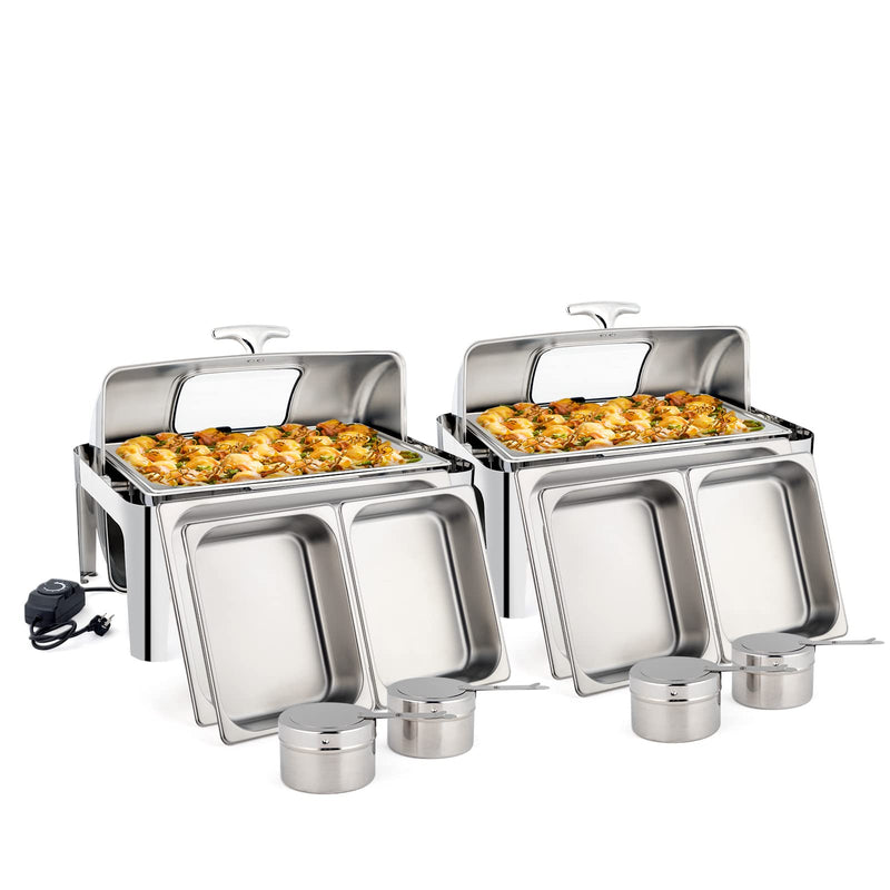 ROVSUN 9 QT Stainless Steel Chafing Dish Buffet Set with Electric & Fuel Heating Warm